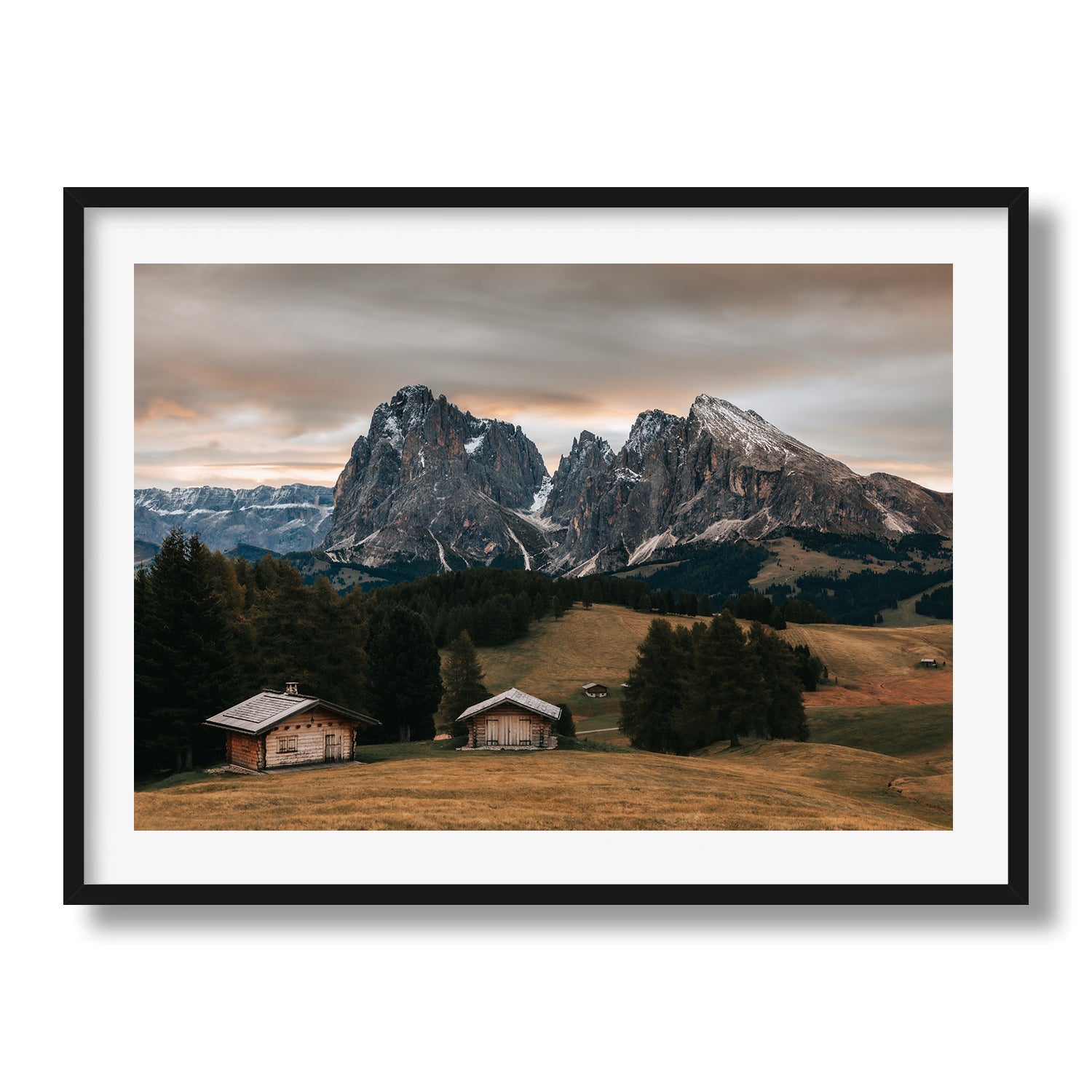 Alpe di Siusi Autumn Huts Framed Print - Dolomites by Peter Yan Studio