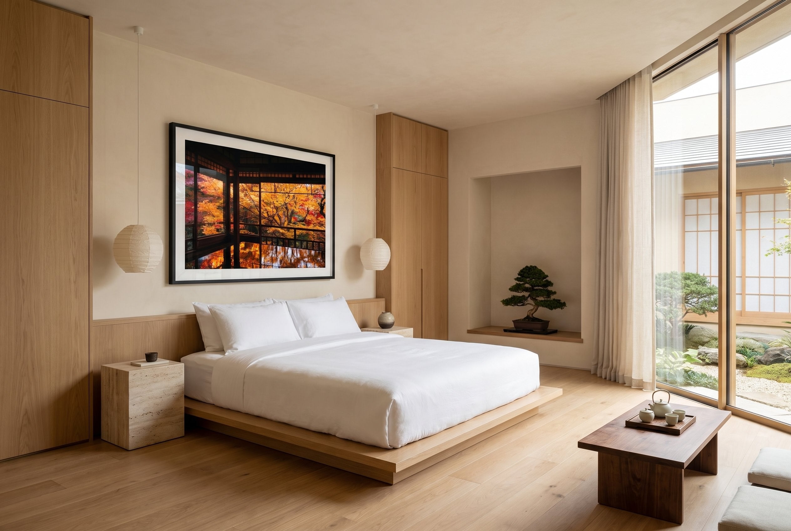 Autumn's Gold: A Japanese Garden Scene V Framed Print - Architecture by Peter Yan Studio