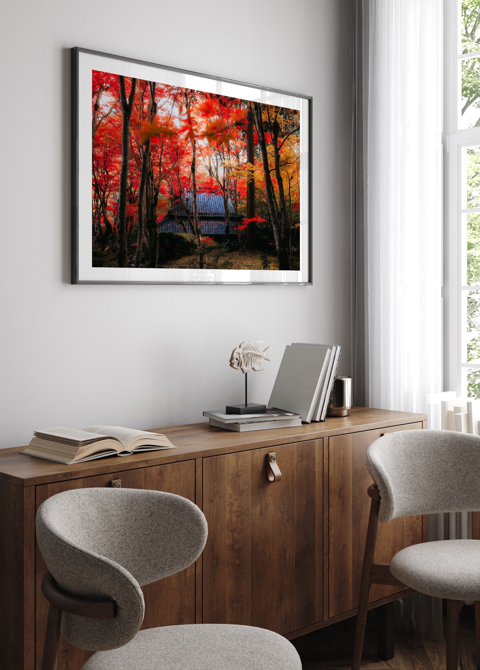 Autumn’s Red Glow in a Japanese Garden III - Peter Yan Studio Framed Photo Print Wall Art