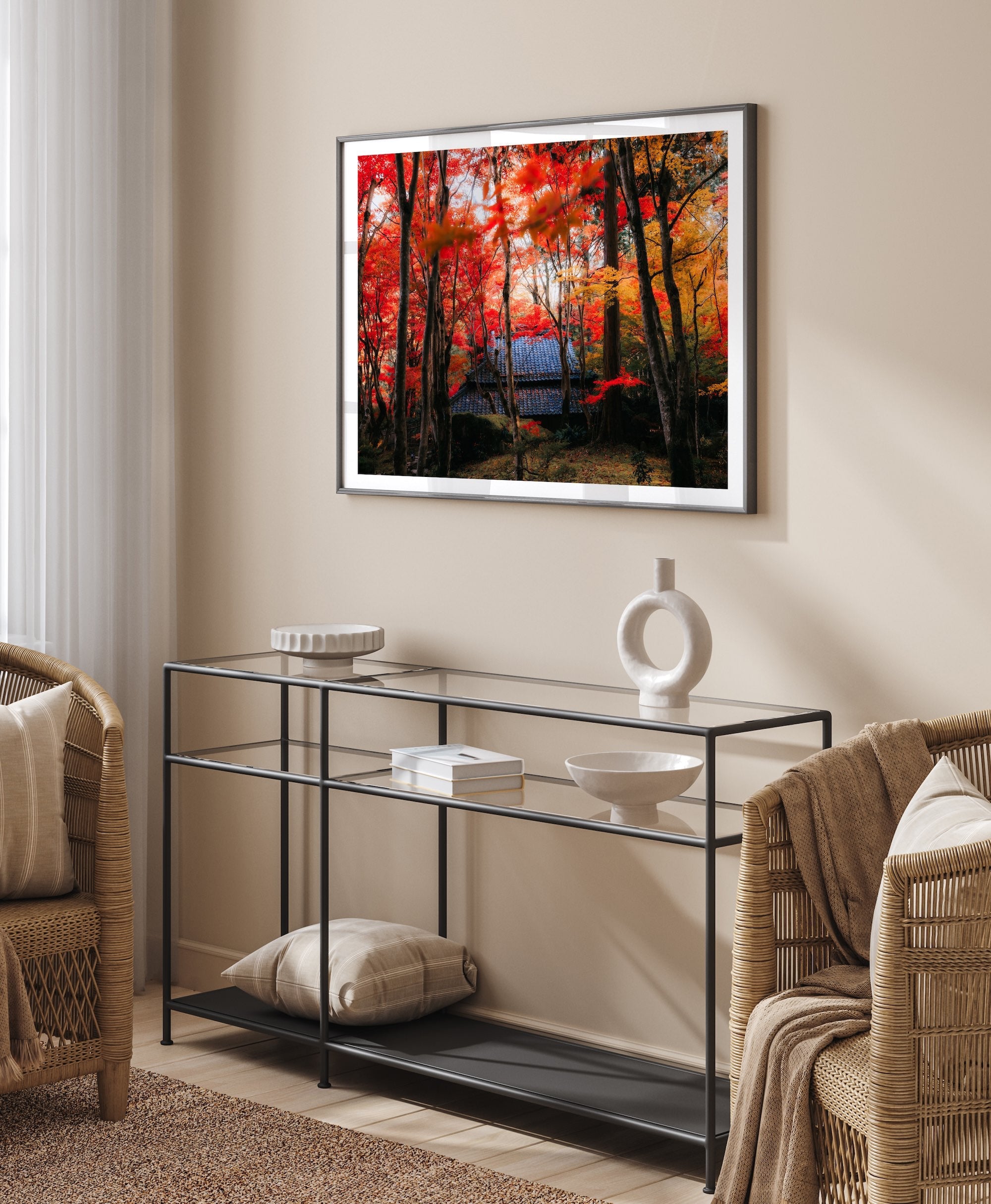 Autumn’s Red Glow in a Japanese Garden III - Peter Yan Studio Framed Photo Print Wall Art