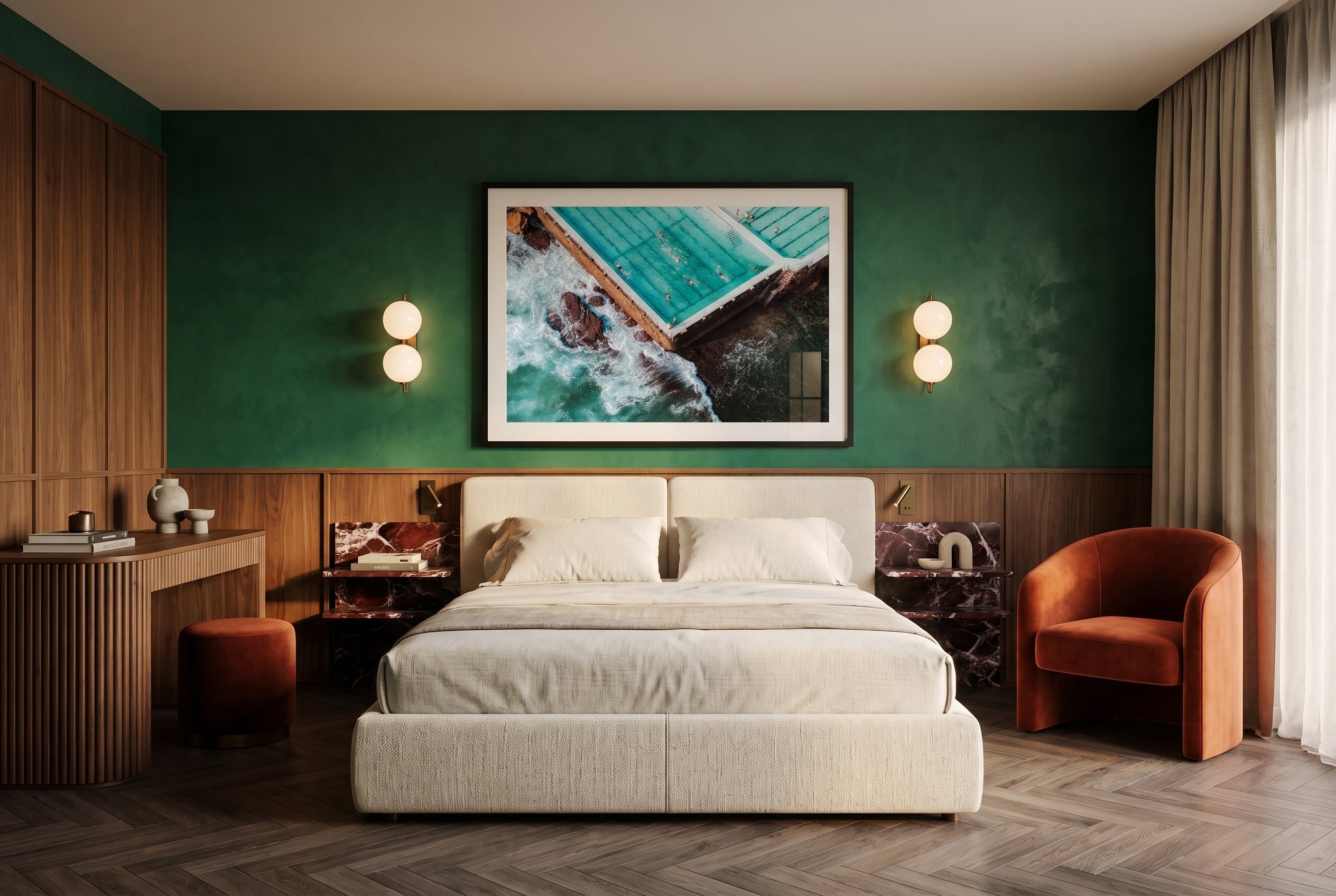 Bondi Beach Icebergs Morning I Framed Print - Aerial by Peter Yan Studio