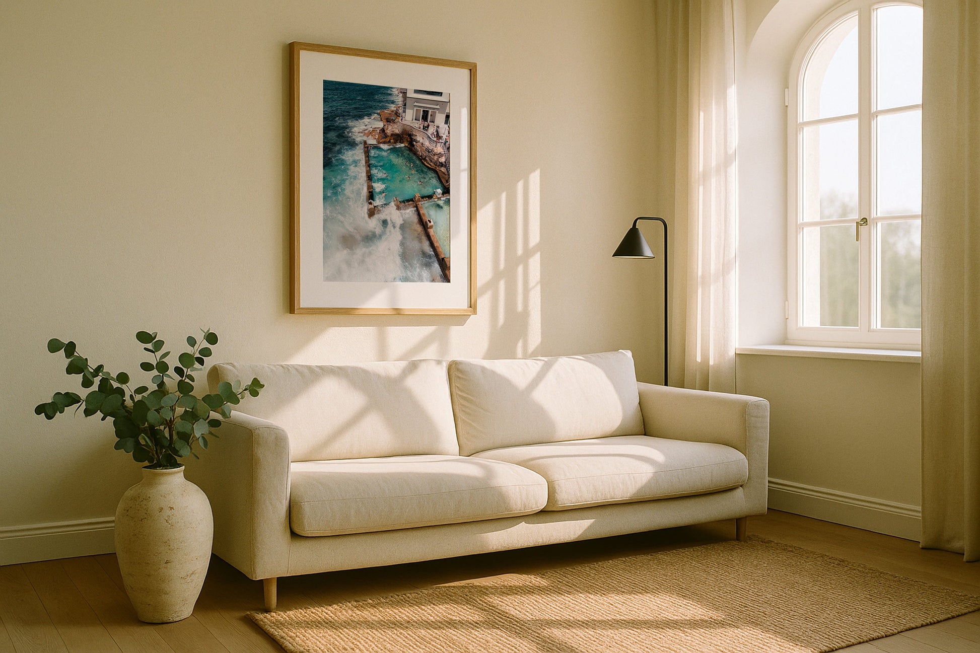 Coogee Beach Rock Pool Framed Print - Aerial by Peter Yan Studio