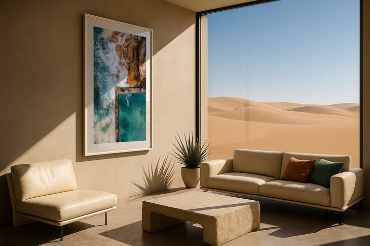 Coogee Beach Rock Pool Framed Print - Aerial by Peter Yan Studio