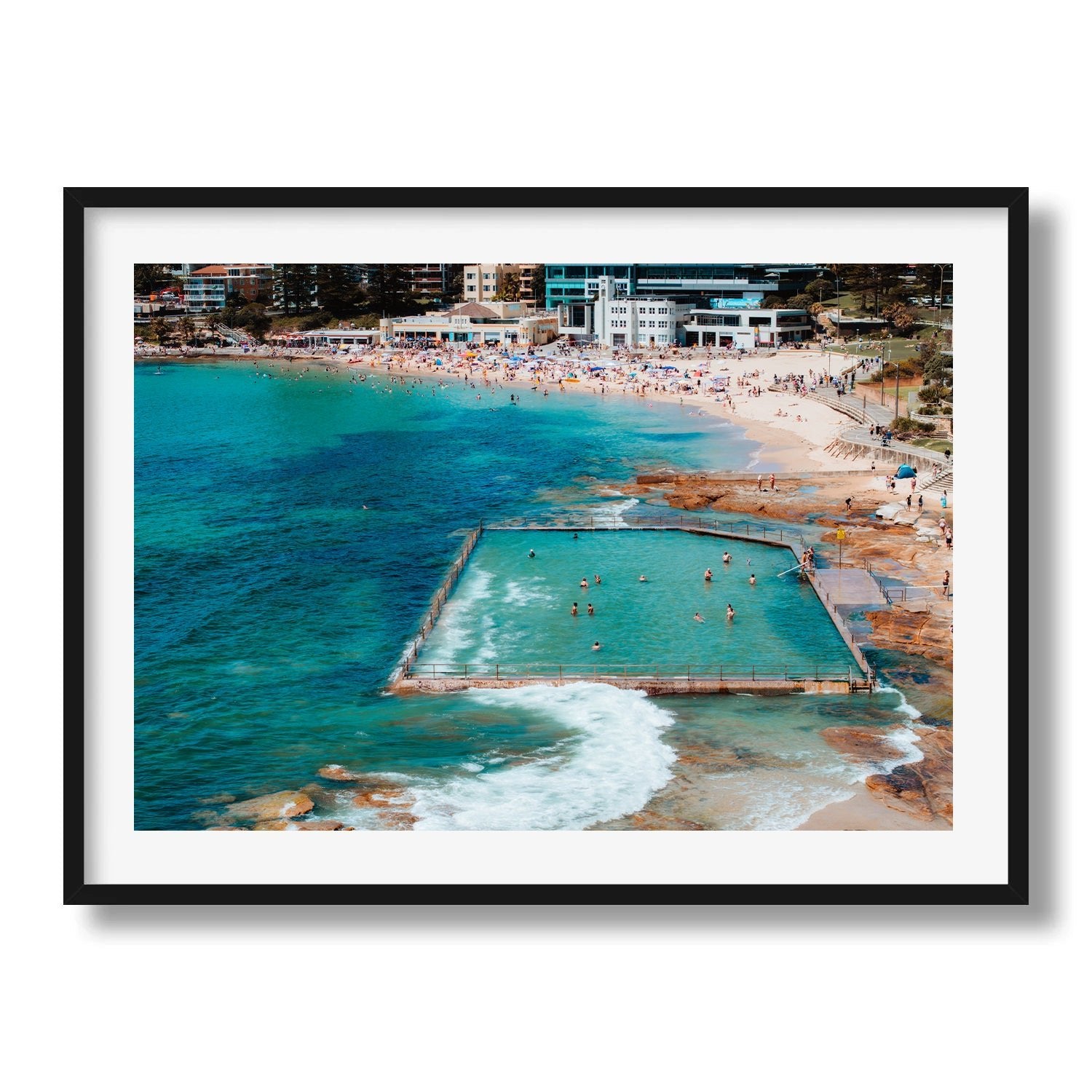 Cronulla Beach Rock Pool Framed Print - Aerial by Peter Yan Studio