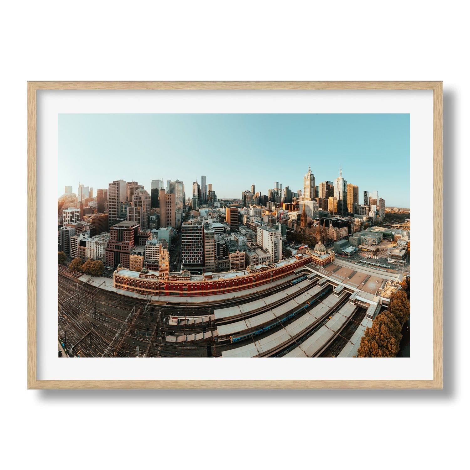 Golden Hour Over Flinders Street Station and Melbourne's Skyline Framed Print - Architecture by Peter Yan Studio