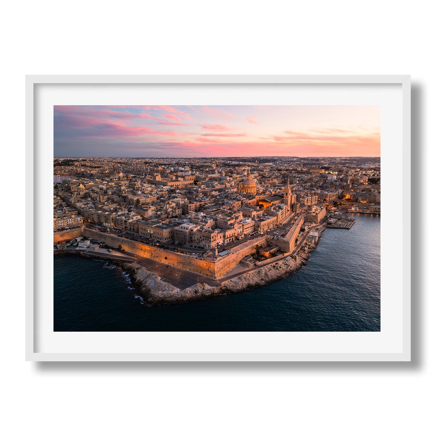 Golden Hour Over Valletta Framed Print - Aerial by Peter Yan Studio