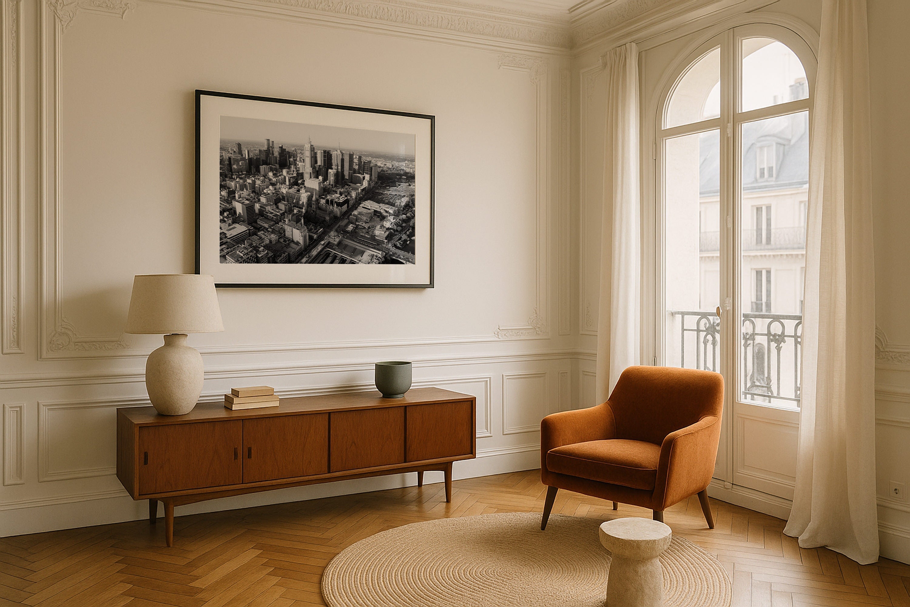 Melbourne in Monochrome: A Timeless Skyline III Framed Print - Architecture by Peter Yan Studio
