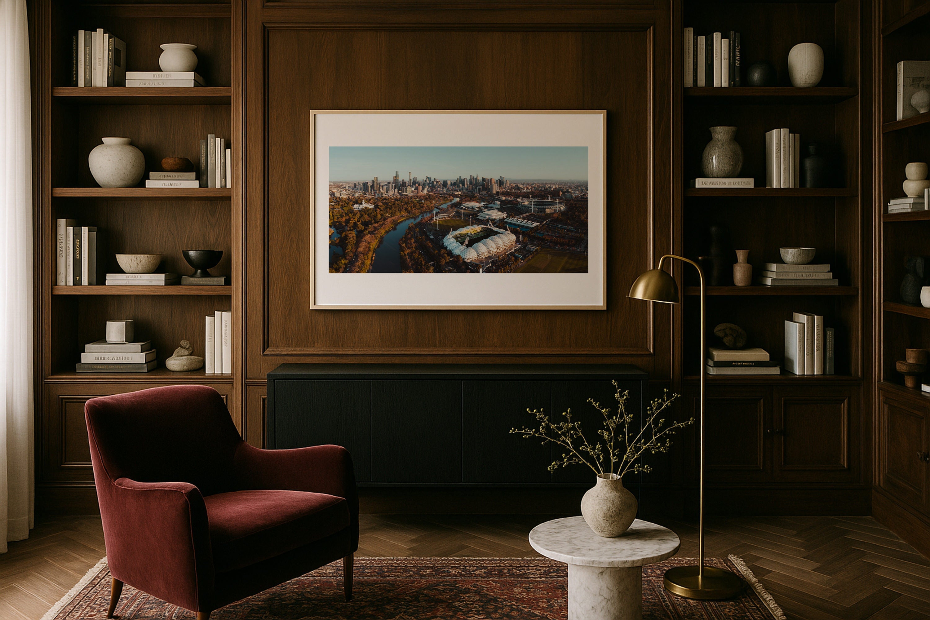 Melbourne Panorama - Yarra River, MCG Framed Print - Architecture by Peter Yan Studio