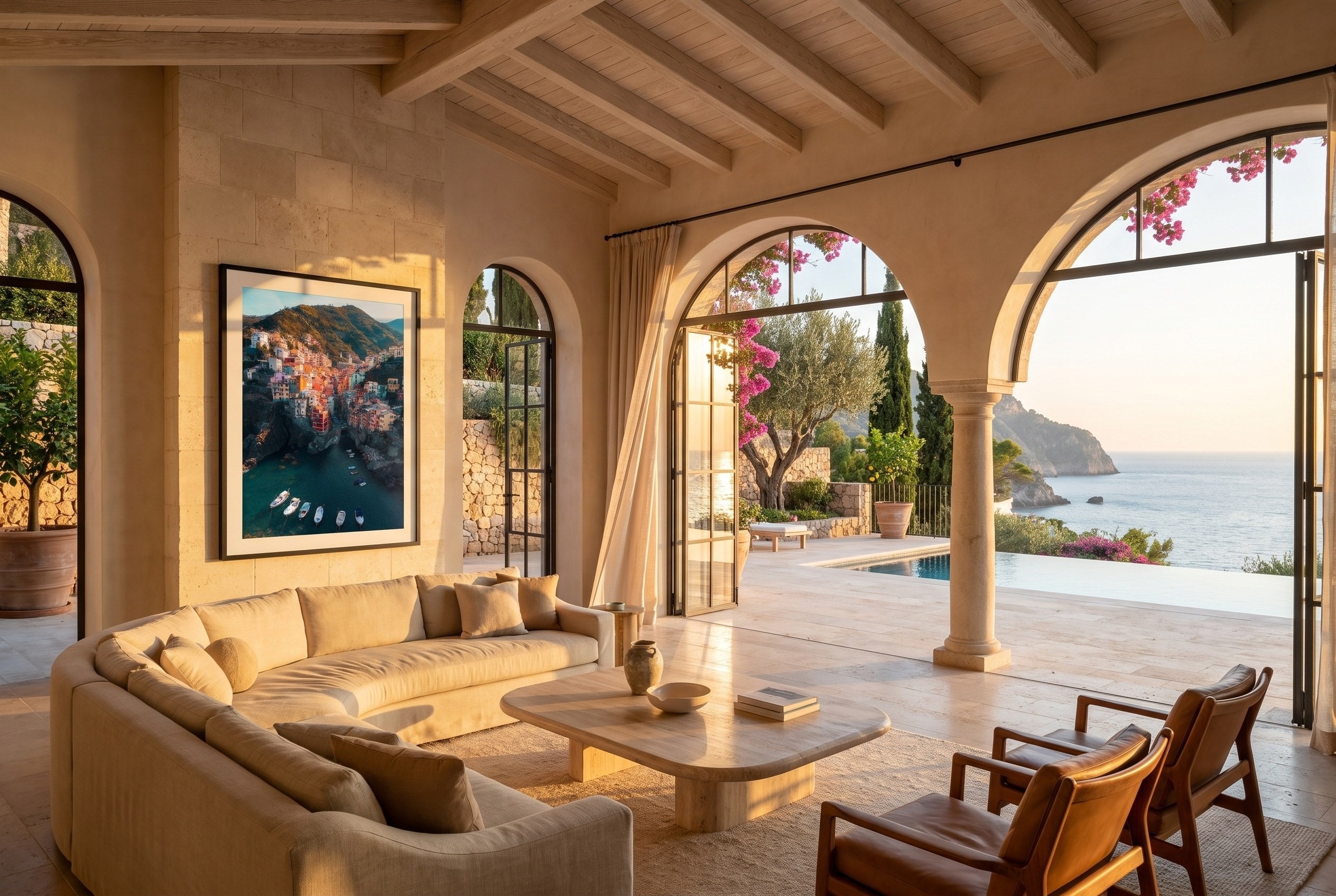 Riomaggiore Sunrise, Cinque Terre Framed Print - Aerial by Peter Yan Studio