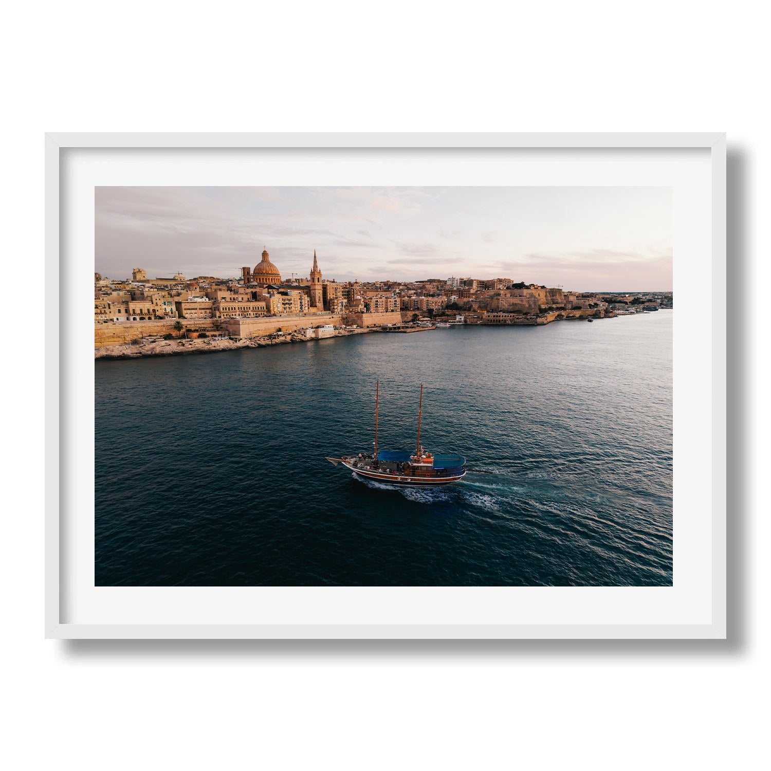 Sailing Past Valletta Framed Print - Aerial by Peter Yan Studio