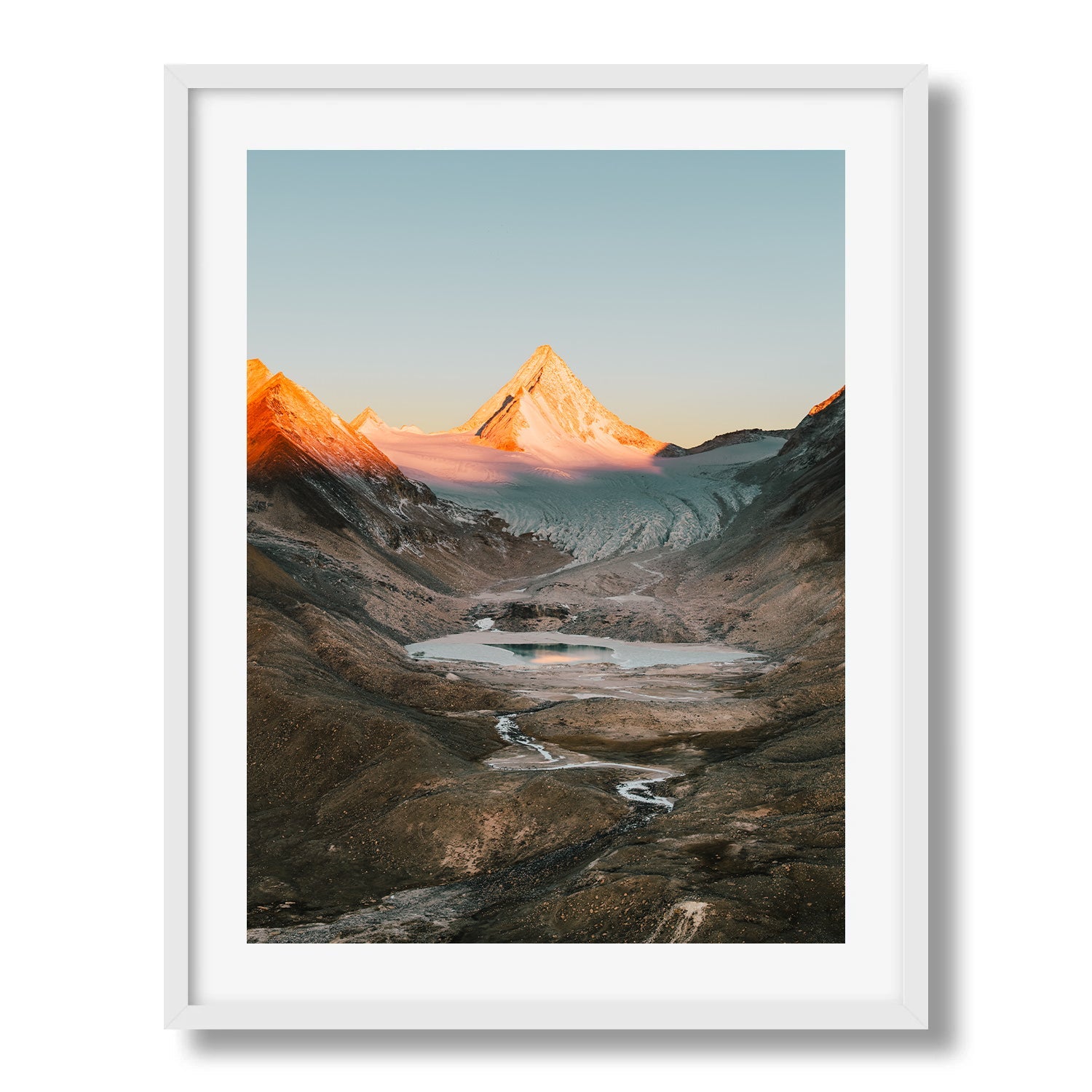 Sunrise Over Glacial Mountains in Tibet Framed Print - Aerial by Peter Yan Studio