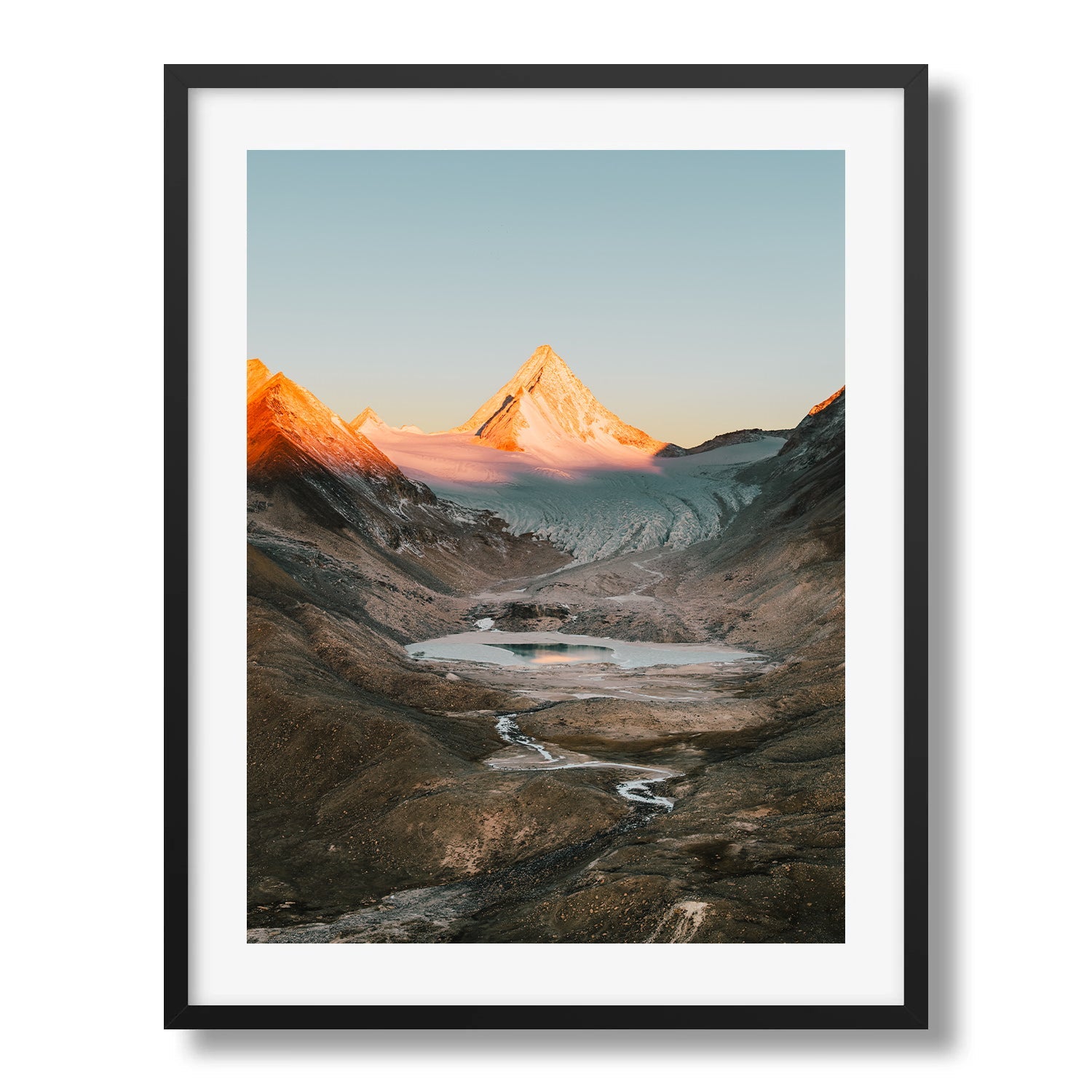 Sunrise Over Glacial Mountains in Tibet Framed Print - Aerial by Peter Yan Studio