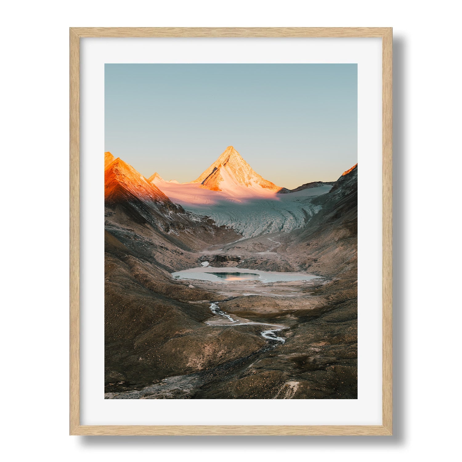 Sunrise Over Glacial Mountains in Tibet Framed Print - Aerial by Peter Yan Studio