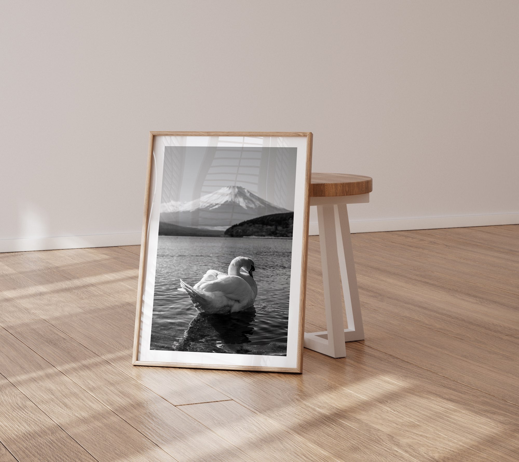 Swan Resting at Mt Fuji in Black and White II - Peter Yan Studio Framed Photo Print Wall Art