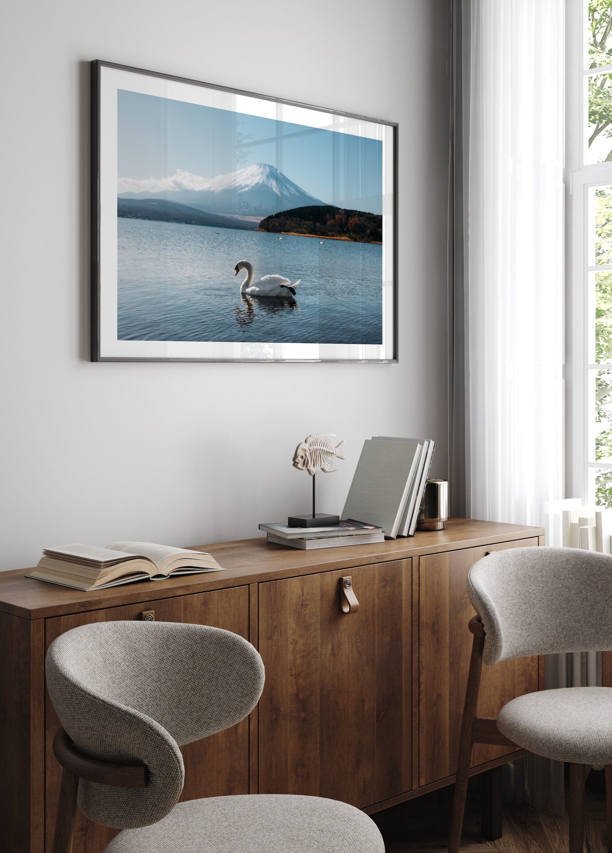 Swan’s Tranquil Glide by Mt Fuji - Peter Yan Studio Framed Photo Print Wall Art