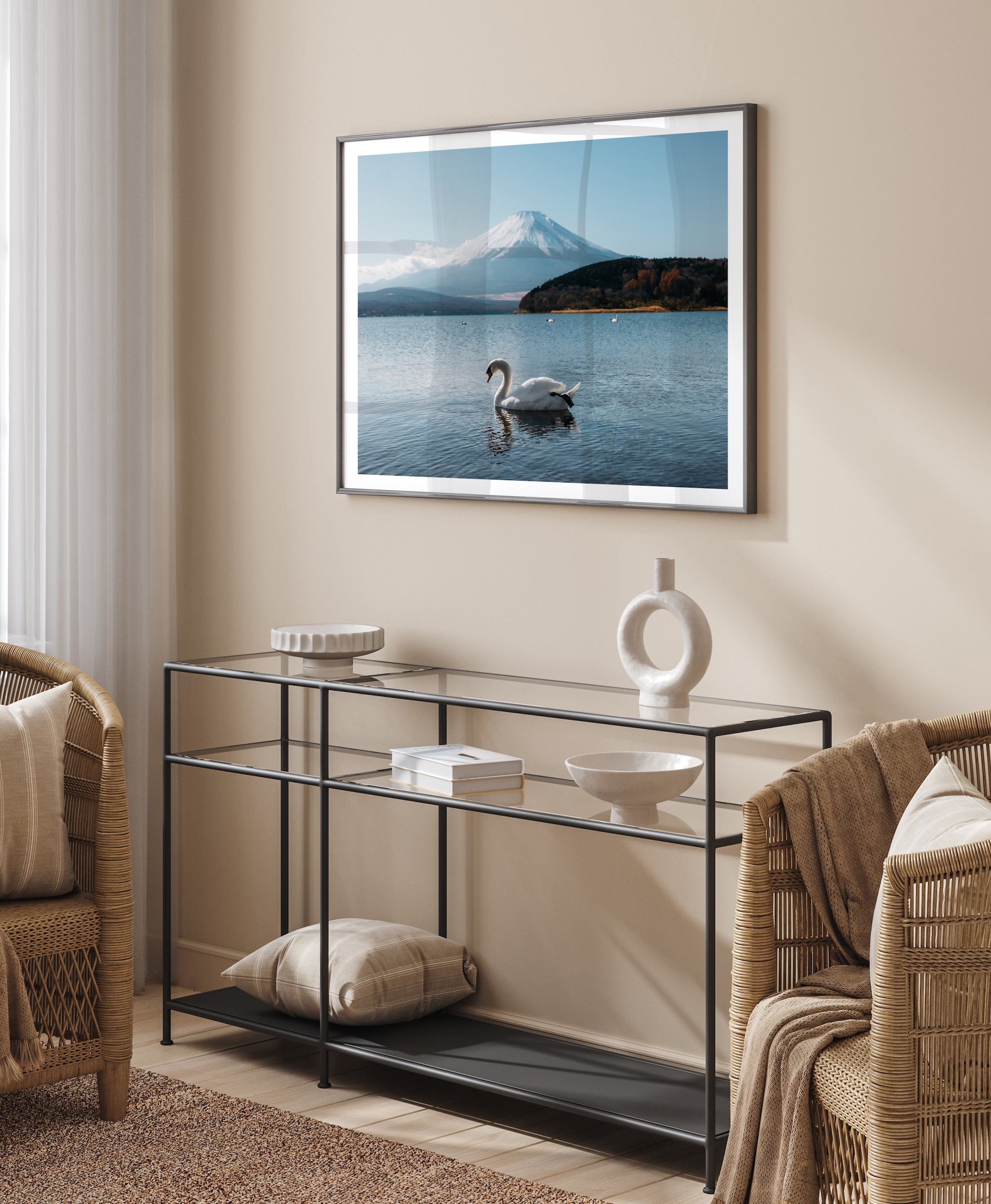 Swan’s Tranquil Glide by Mt Fuji - Peter Yan Studio Framed Photo Print Wall Art