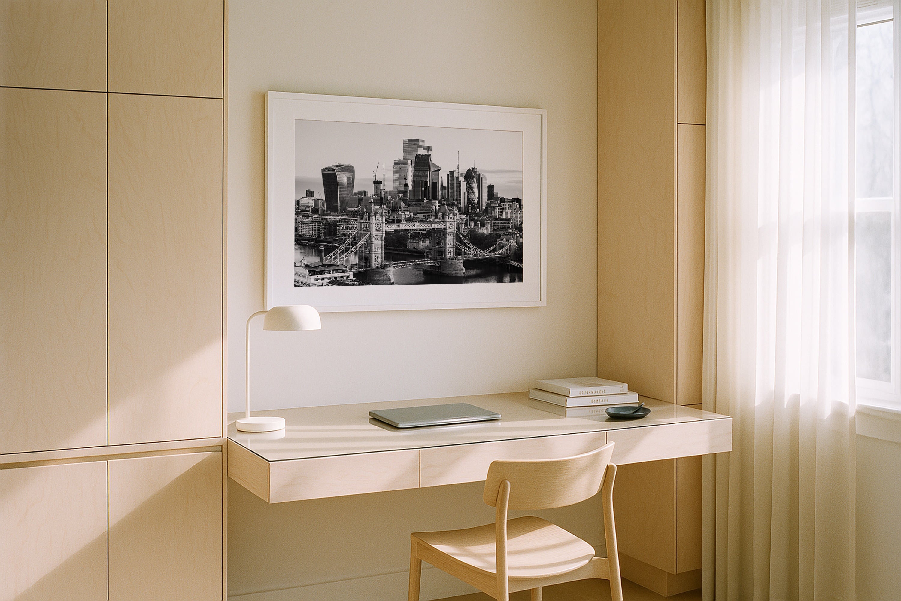 Tower Bridge and London Skyline in Monochrome - Peter Yan Studio Framed Photo Print Wall Art
