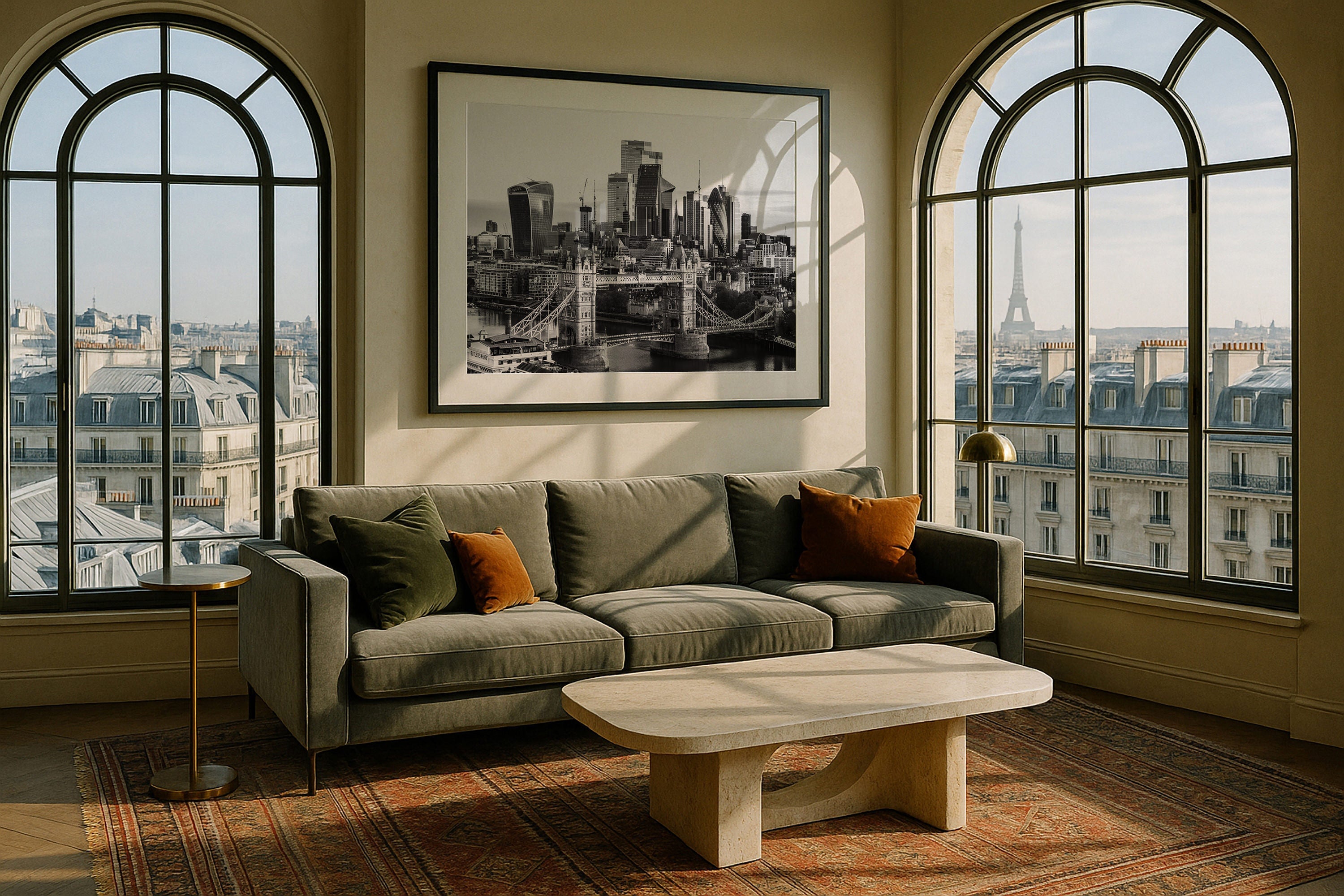 Tower Bridge and London Skyline in Monochrome - Peter Yan Studio Framed Photo Print Wall Art