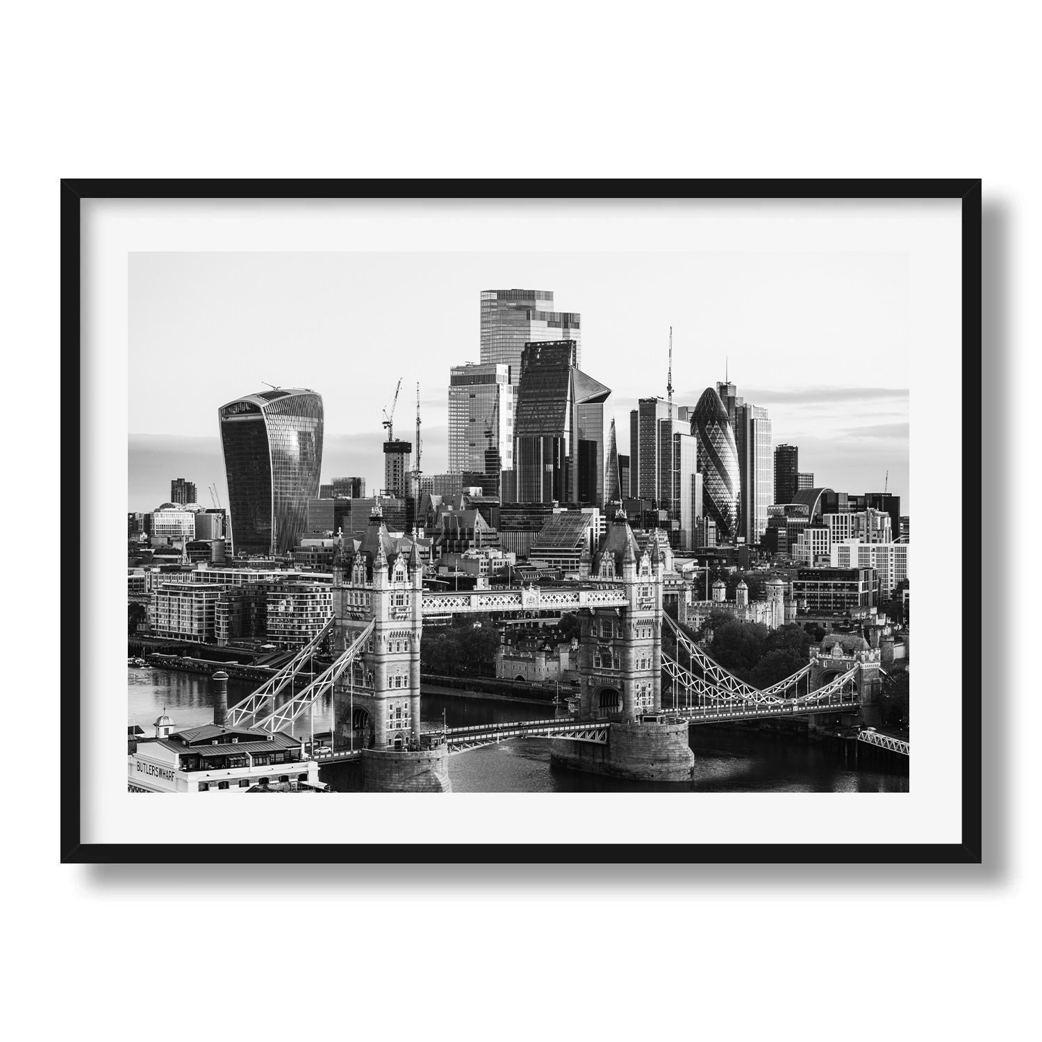 Tower Bridge and London Skyline in Monochrome - Peter Yan Studio Framed Photo Print Wall Art