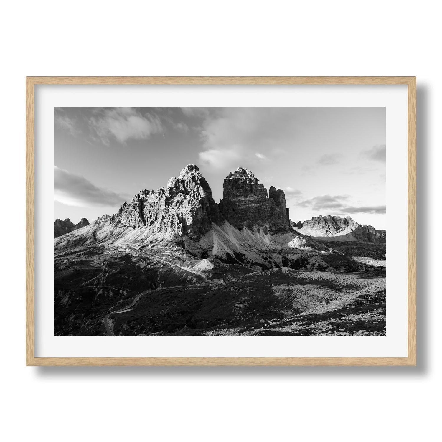 Tre Cime di Lavaredo in Black and White Framed Print - Black & White by Peter Yan Studio