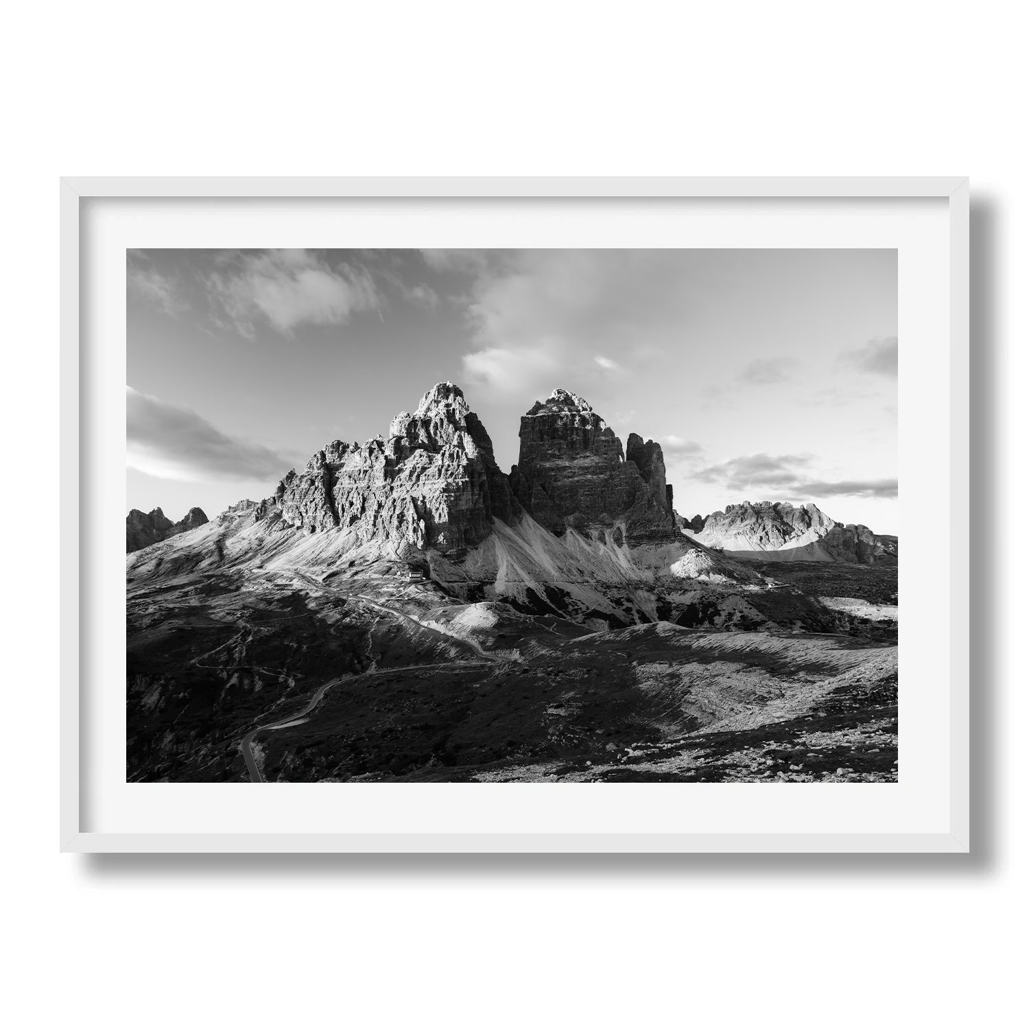 Tre Cime di Lavaredo in Black and White Framed Print - Black & White by Peter Yan Studio
