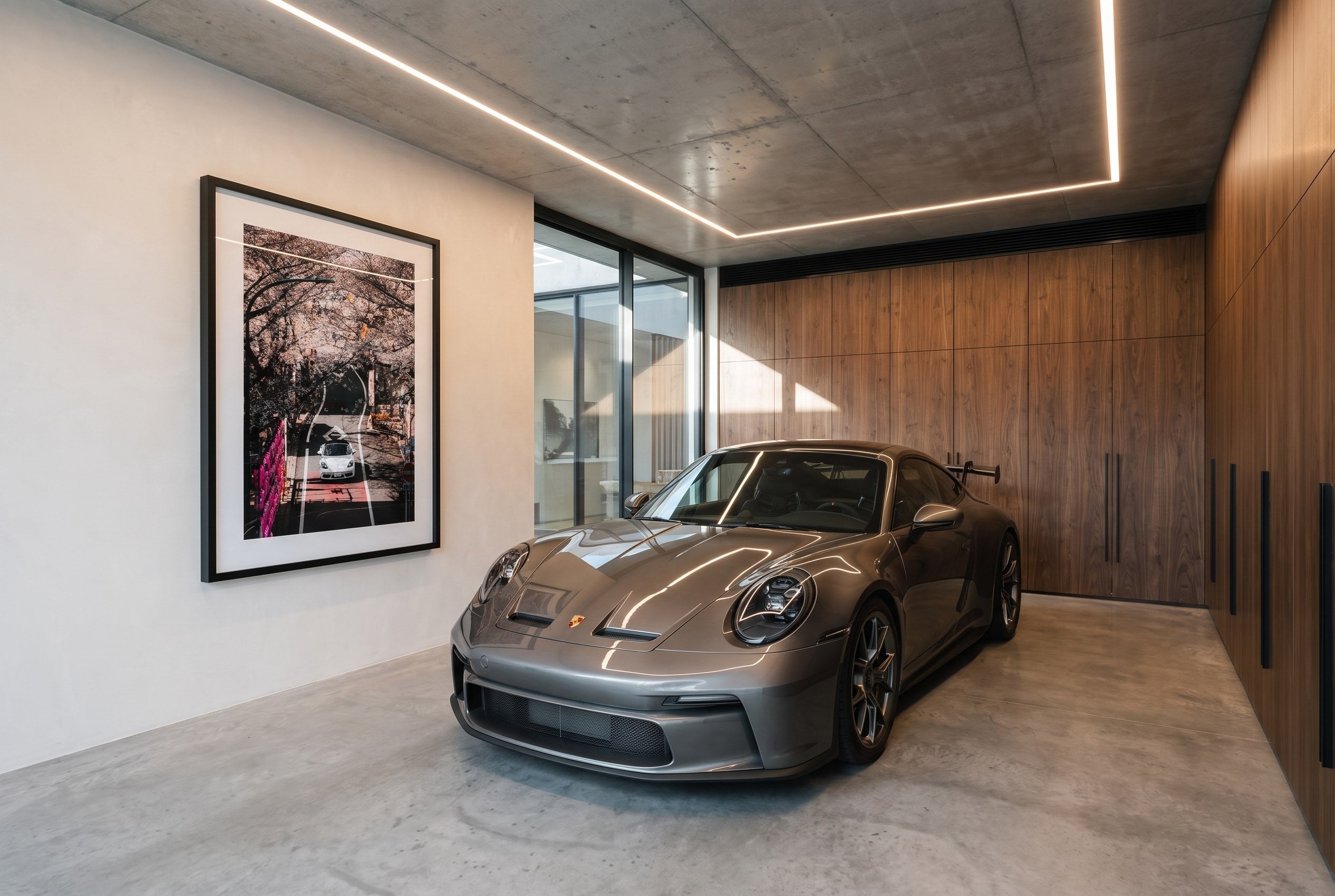 White Porsche Under the Cherry Blossom in Tokyo Framed Print - City by Peter Yan Studio