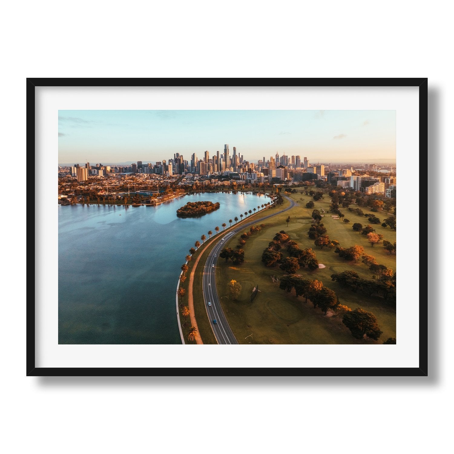 Albert Park Melbourne Sunrise Framed Print - Aerial by Peter Yan Studio