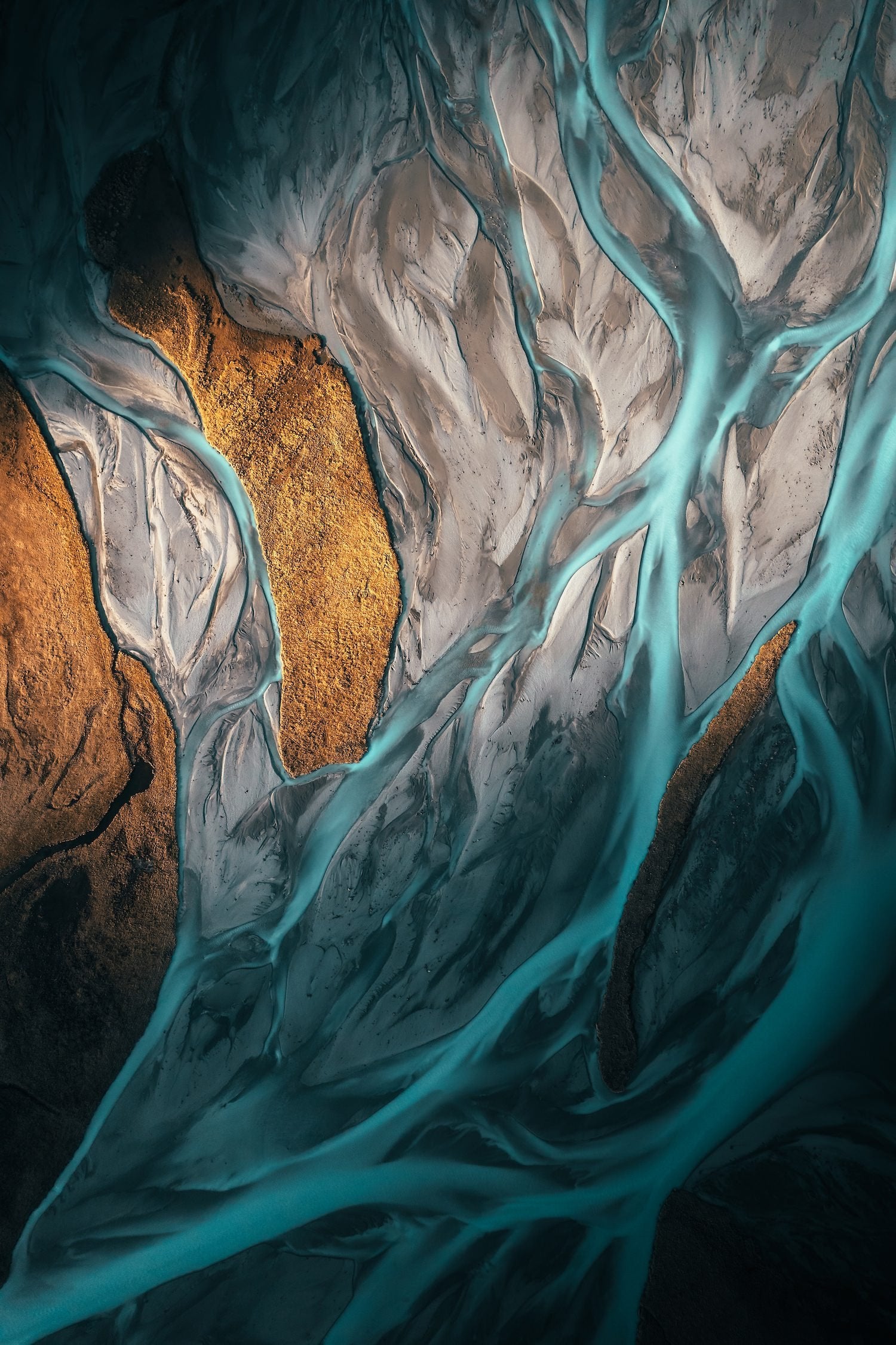 Blue Braided Rivers In New Zealand | Premium Framed Print - Peter Yan Studio