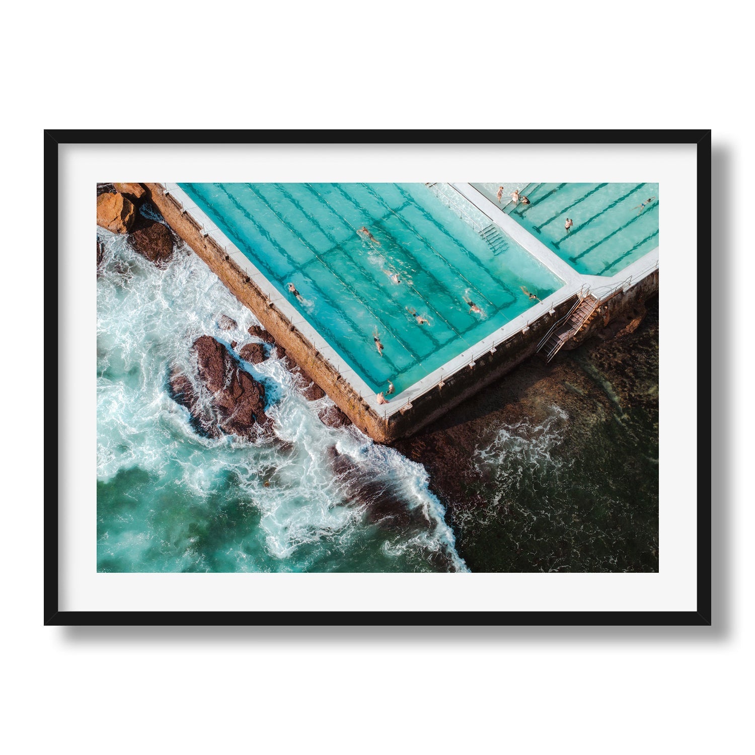 Bondi Beach Icebergs Morning I Framed Print - Aerial by Peter Yan Studio