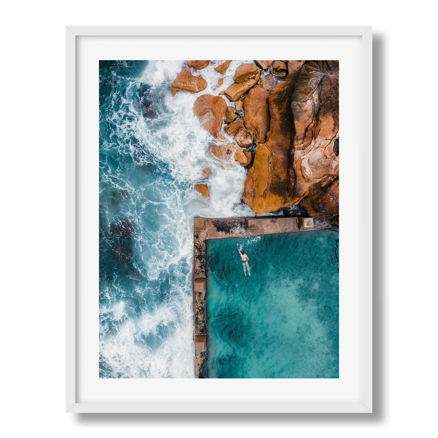 Coogee Beach Rock Pool Framed Print - Aerial by Peter Yan Studio