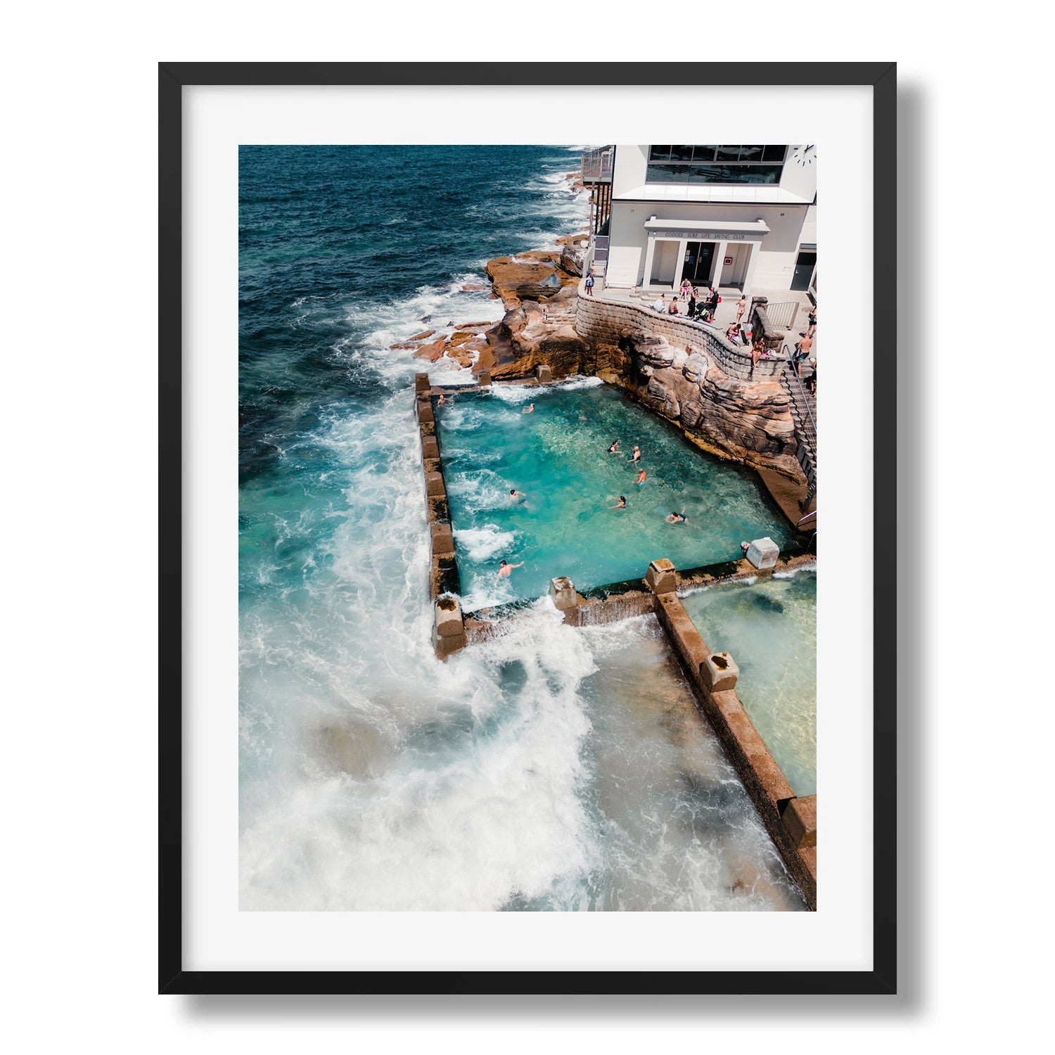 Coogee Beach Rock Pool Framed Print - Aerial by Peter Yan Studio