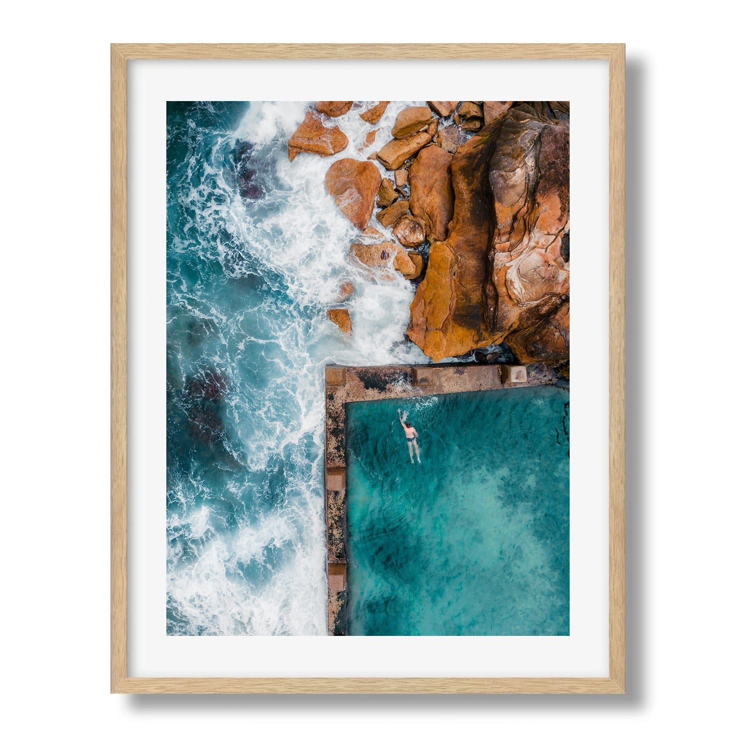 Coogee Beach Rock Pool Framed Print - Aerial by Peter Yan Studio