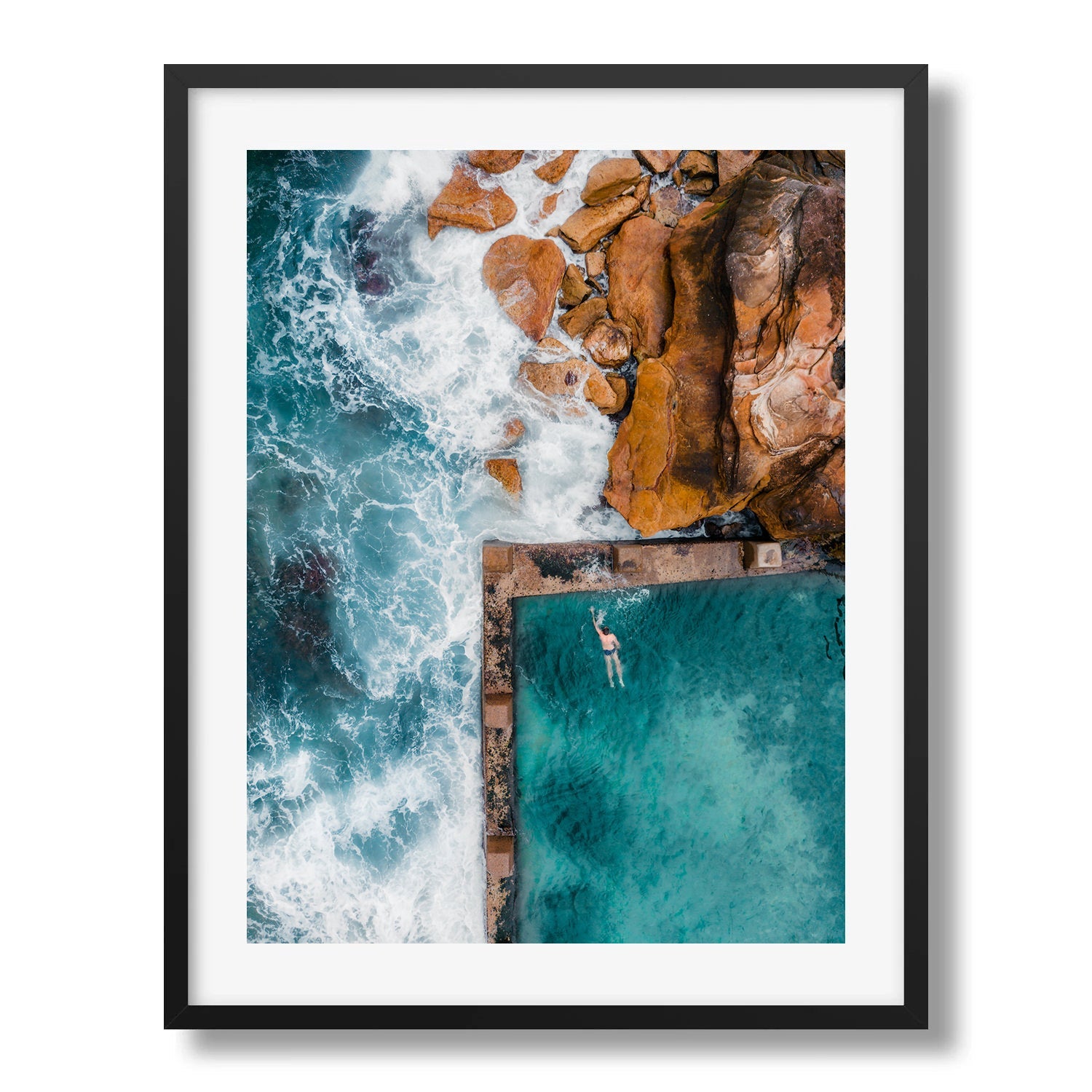 Coogee Beach Rock Pool Framed Print - Aerial by Peter Yan Studio