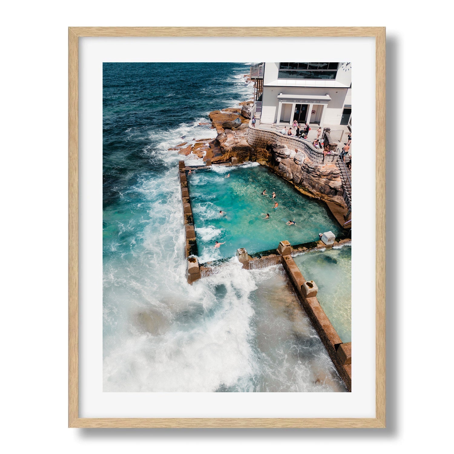 Coogee Beach Rock Pool Framed Print - Aerial by Peter Yan Studio