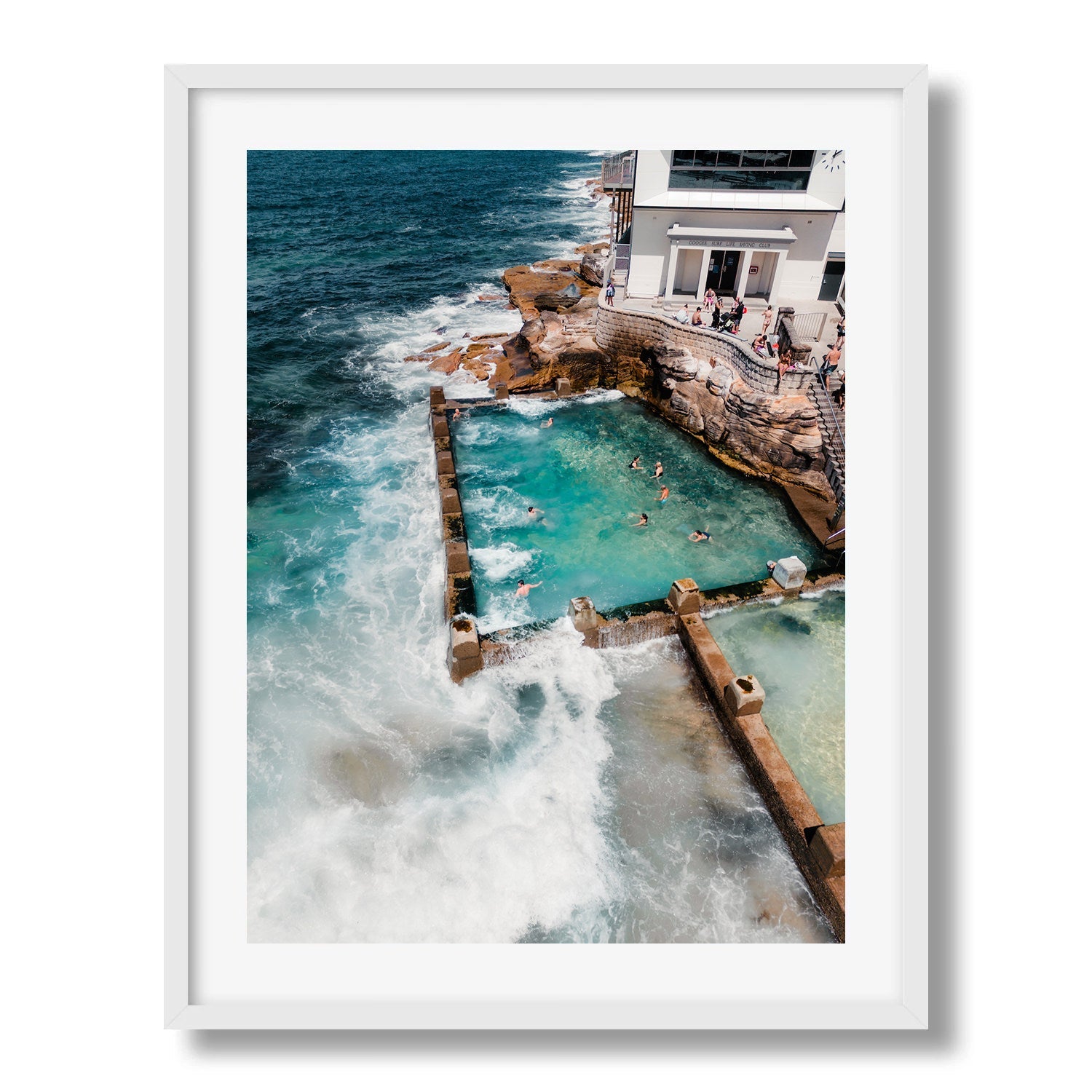 Coogee Beach Rock Pool Framed Print - Aerial by Peter Yan Studio