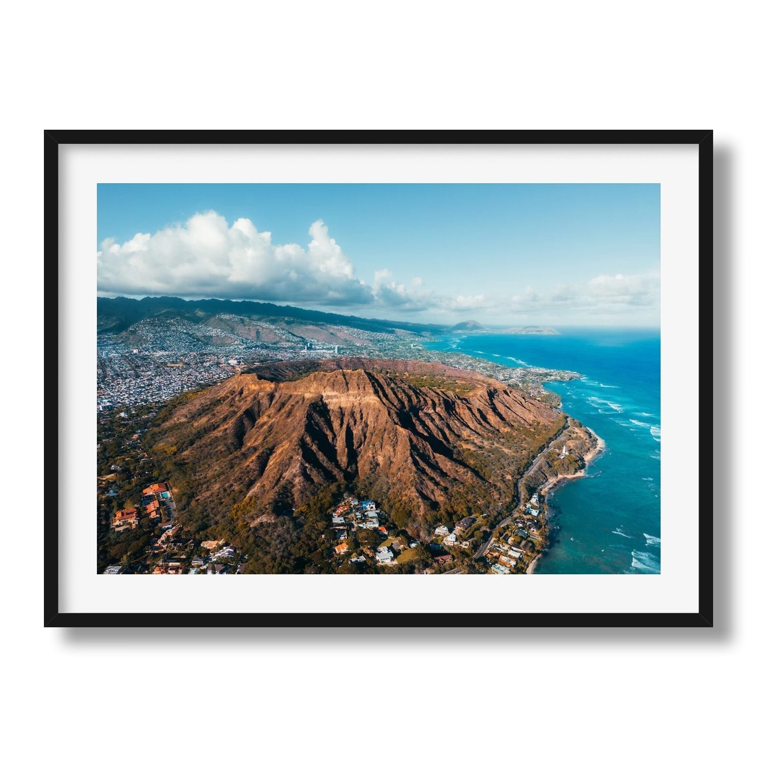 Diamond Head Honolulu Framed Print - Aerial by Peter Yan Studio