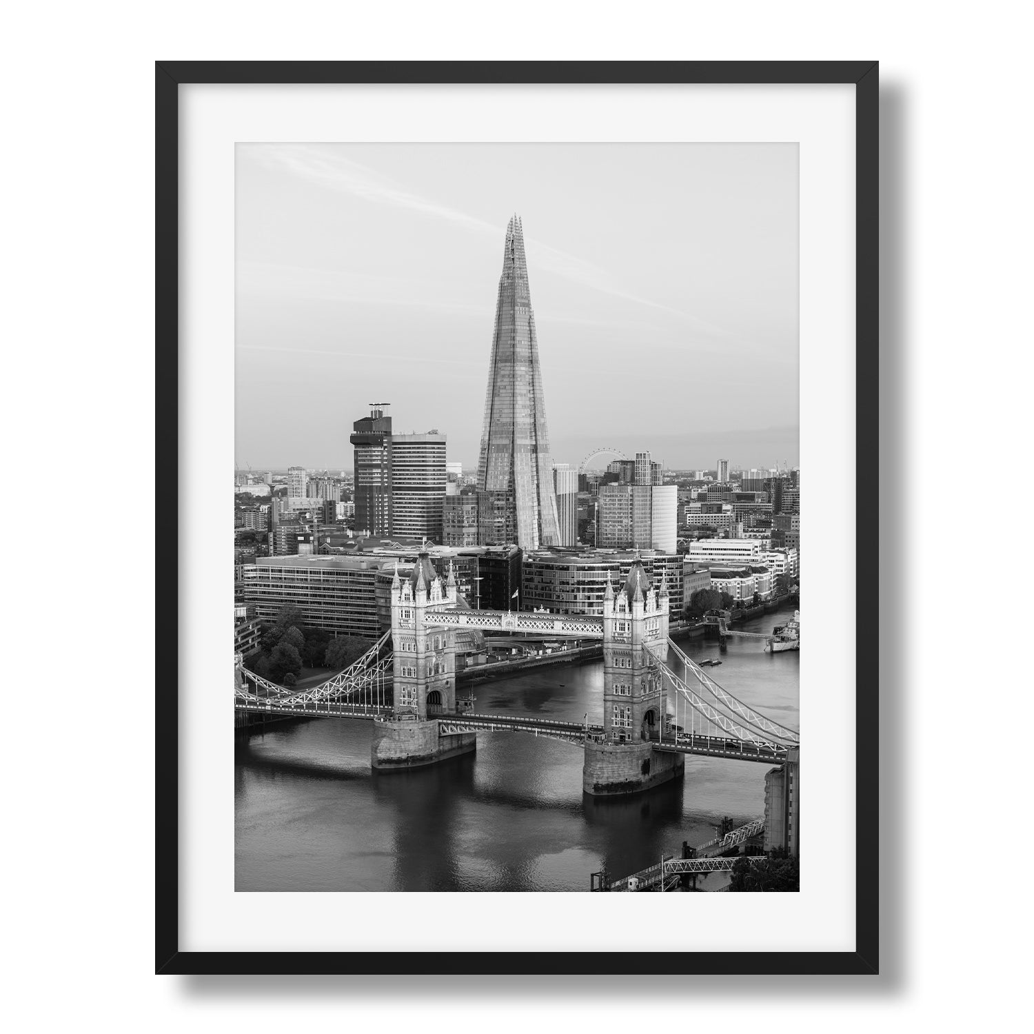 London Tower Bridge and The Shard Black & White Framed Print - Architecture by Peter Yan Studio