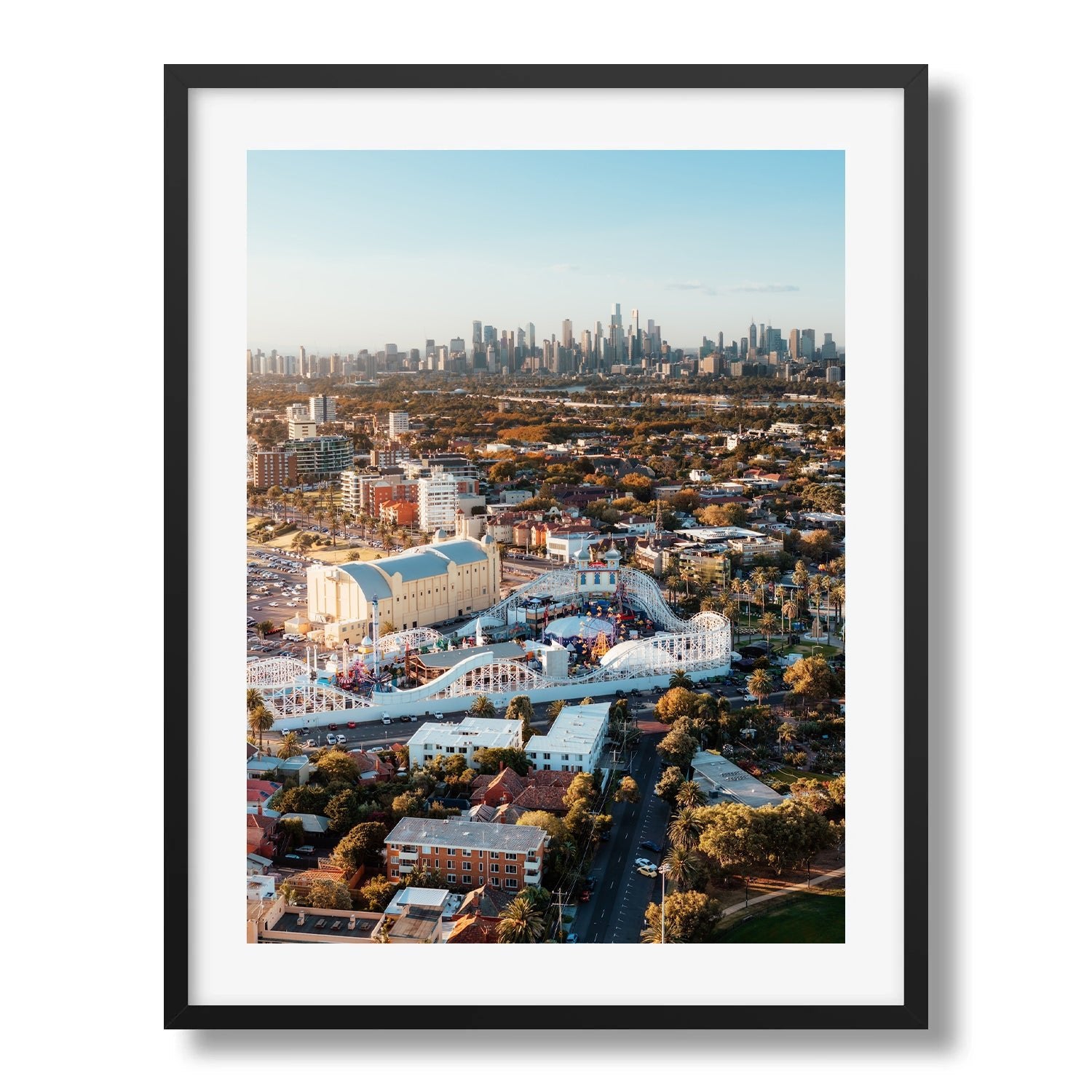 Melbourne Luna Park From Above Framed Print - Aerial by Peter Yan Studio