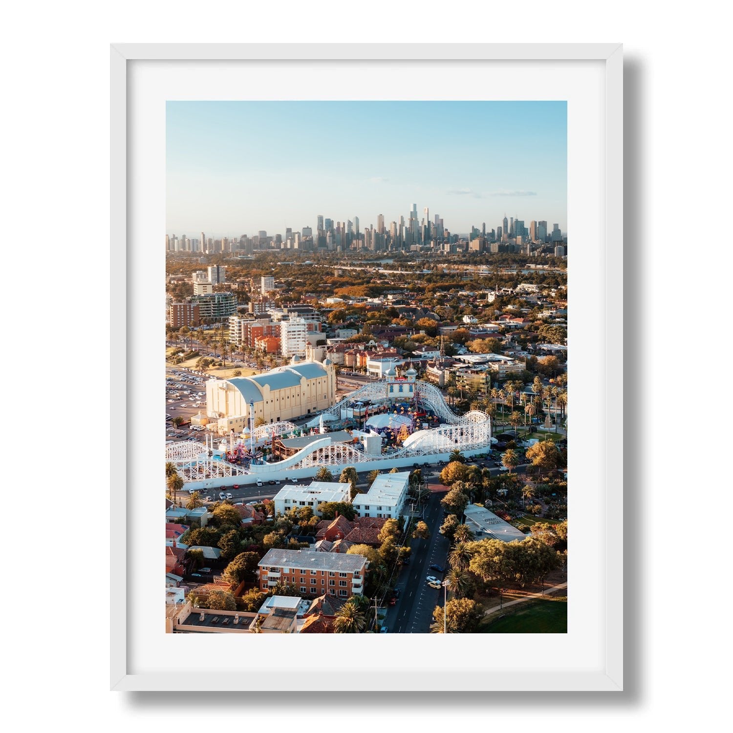 Melbourne Luna Park From Above Framed Print - Aerial by Peter Yan Studio
