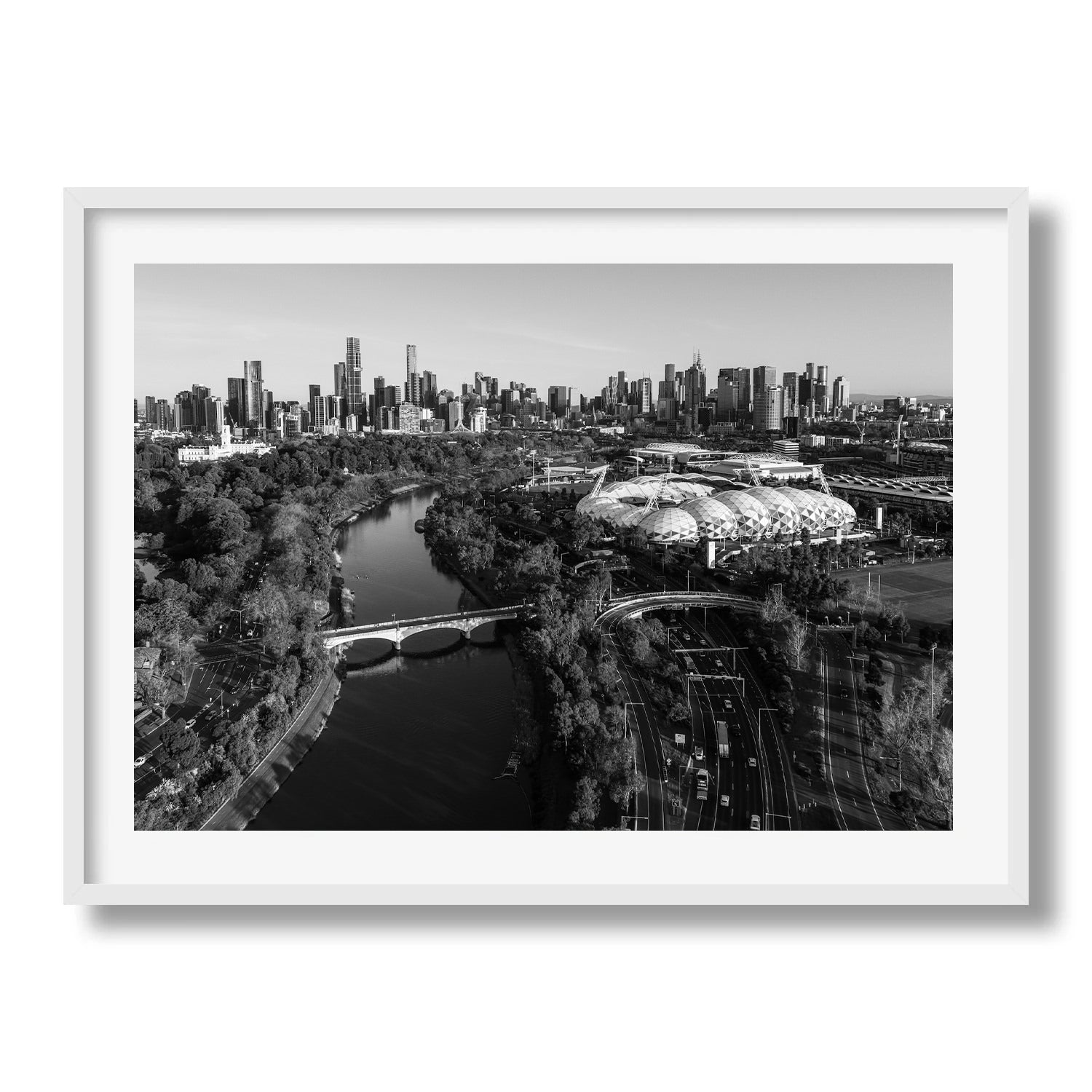 Melbourne Park and Yarra River Black & White - Peter Yan Studio