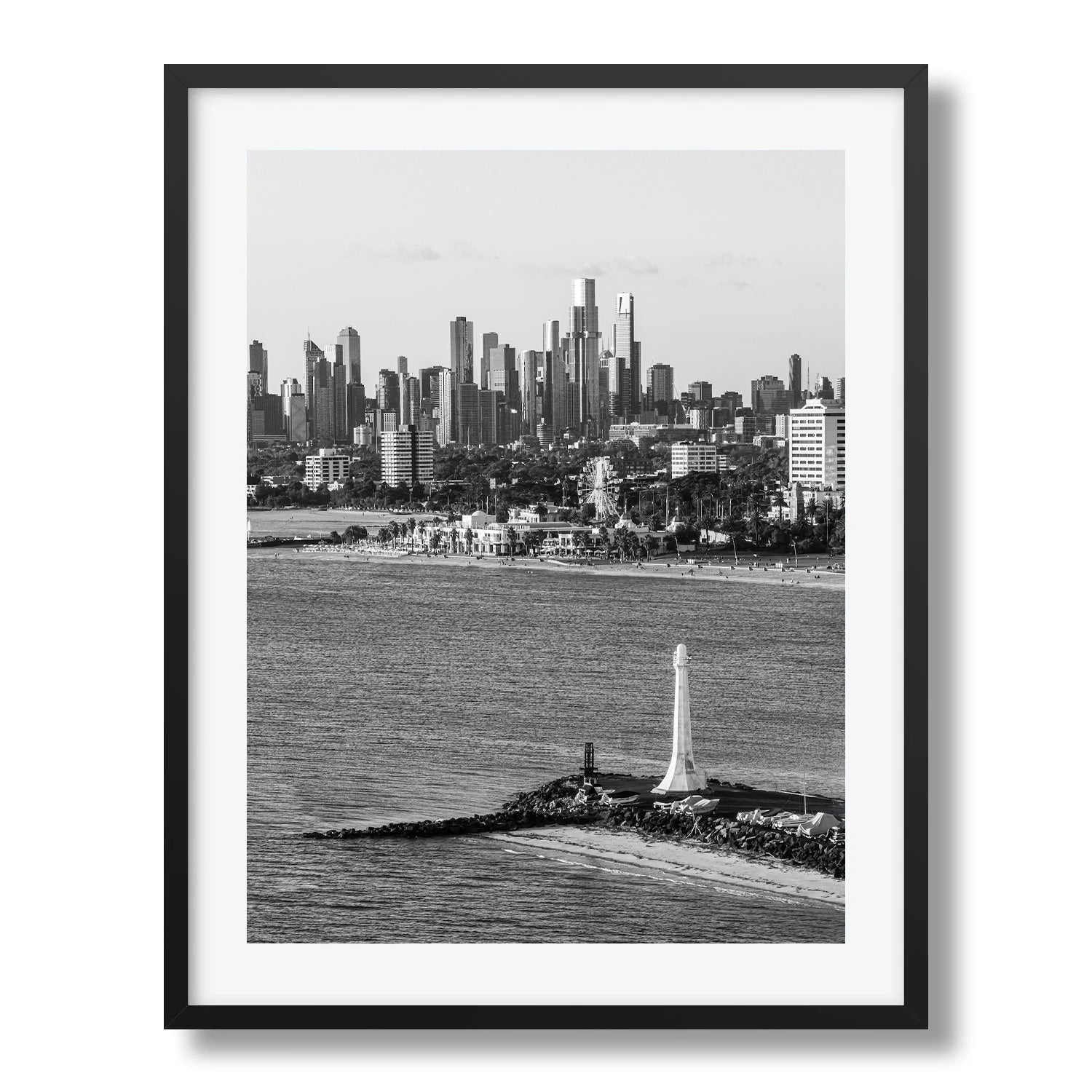 Melbourne St Kilda Beach Black & White Framed Print - Architecture by Peter Yan Studio