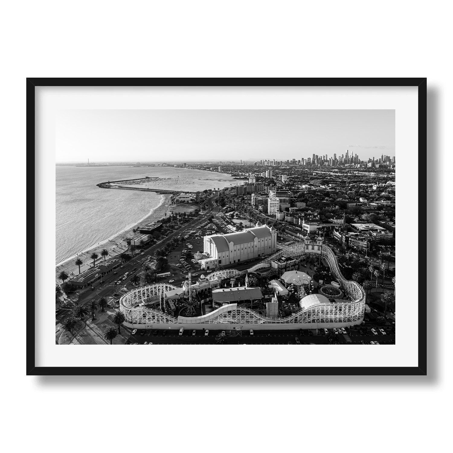 Melbourne St Kilda Beach & Luna Park Black & White Framed Print - Architecture by Peter Yan Studio