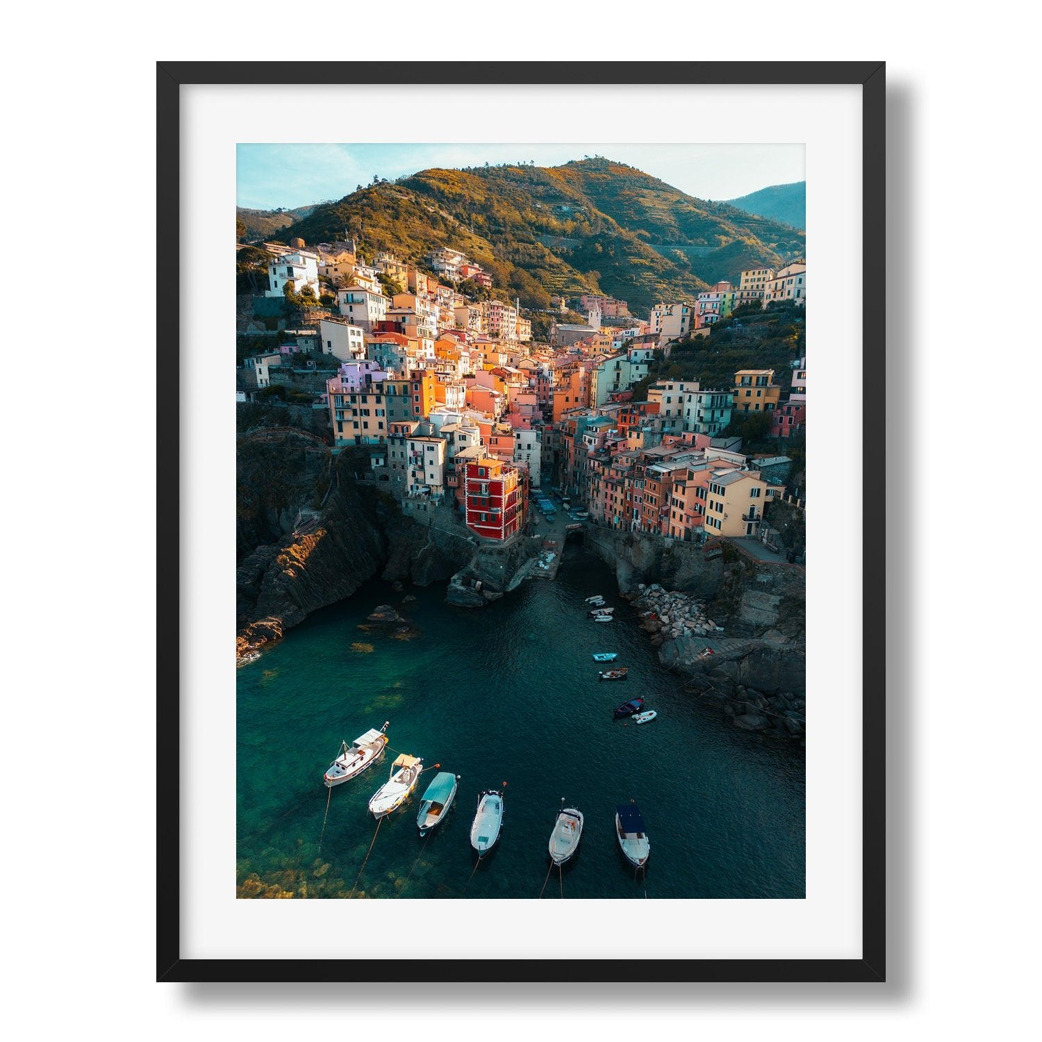 Riomaggiore Sunrise, Cinque Terre Framed Print - Aerial by Peter Yan Studio