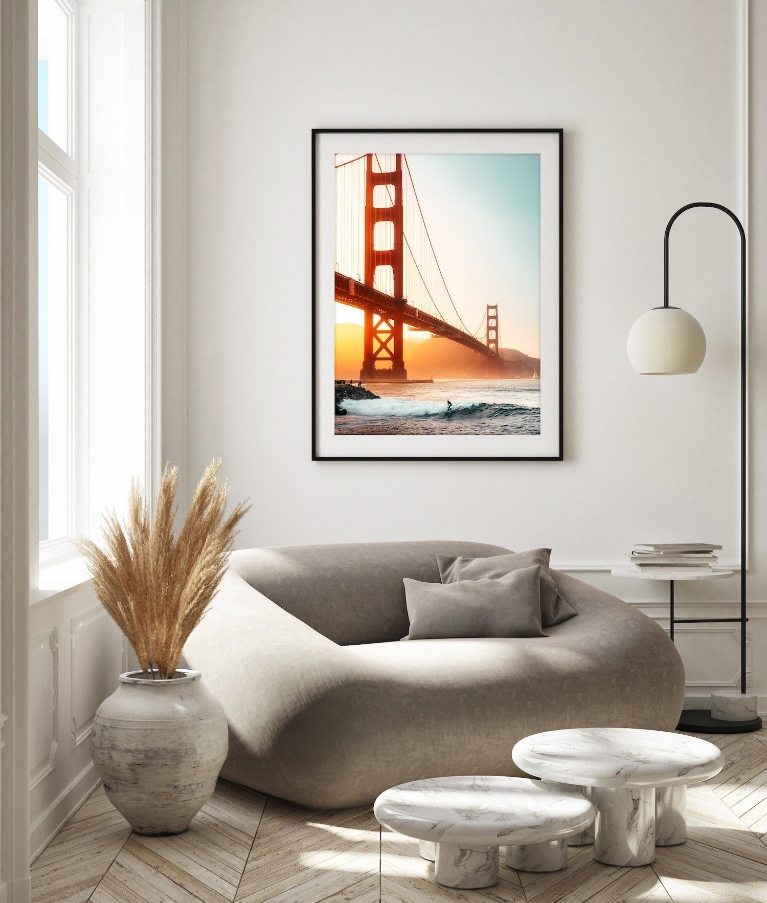 Surfing Under The Golden Gate | Premium Framed Print - Peter Yan Studio