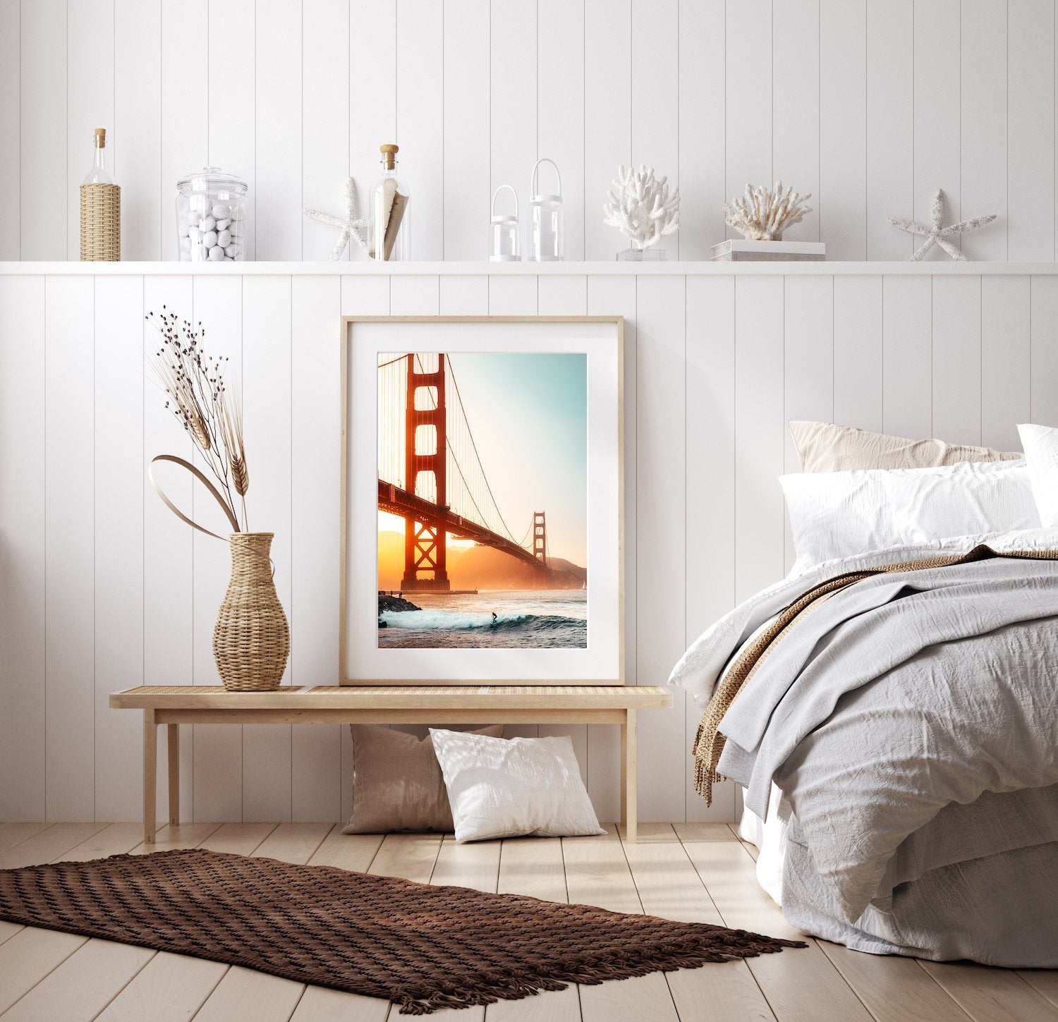 Surfing Under The Golden Gate | Premium Framed Print - Peter Yan Studio