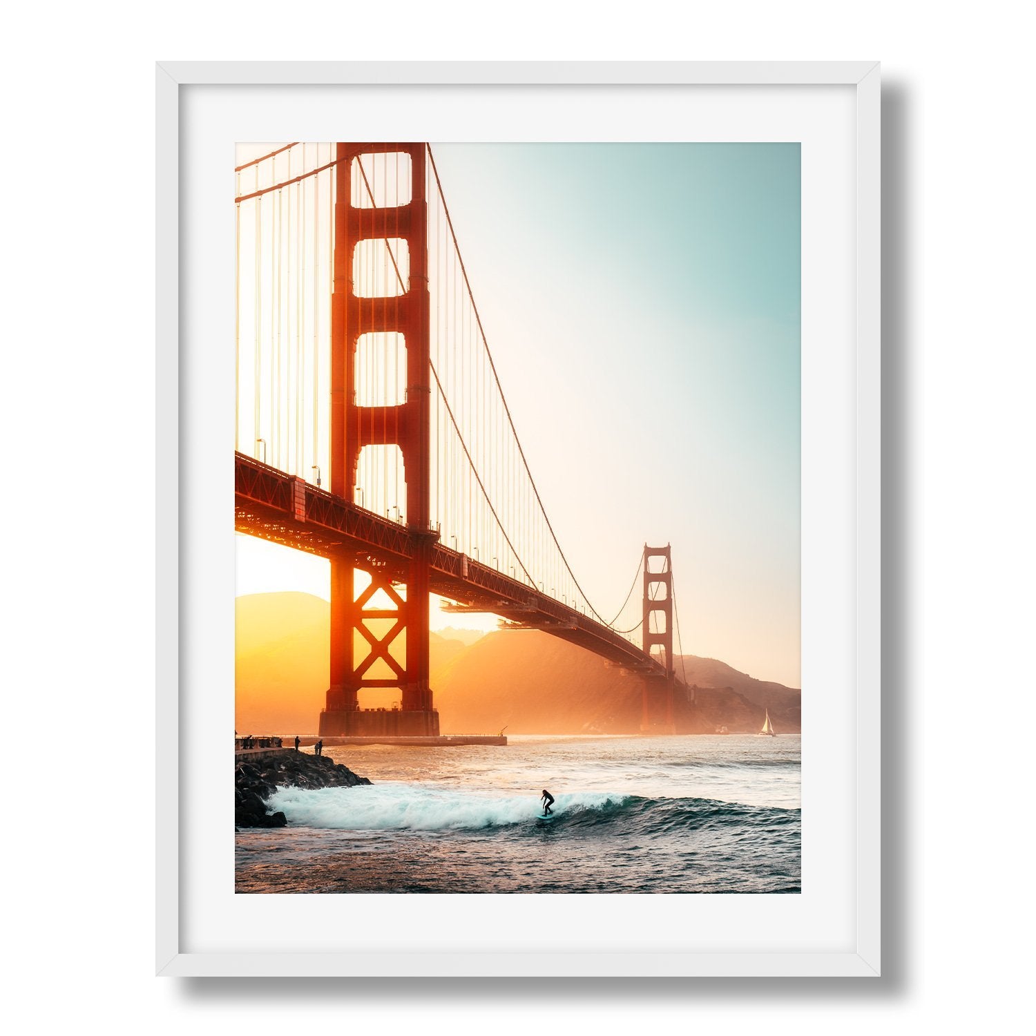 Surfing Under The Golden Gate | Premium Framed Print - Peter Yan Studio