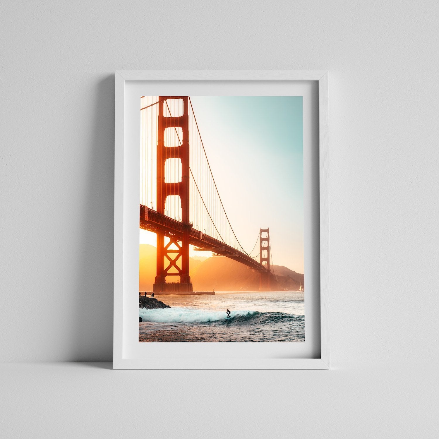 Surfing Under The Golden Gate | Premium Framed Print - Peter Yan Studio