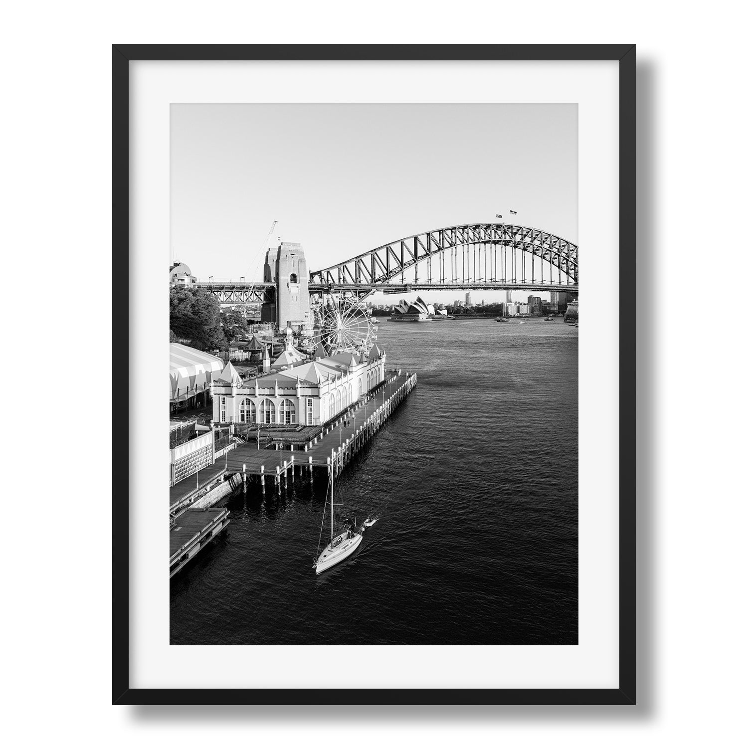 Sydney Harbour From Luna Park Black & White - Peter Yan Studio Framed Photo Print Wall Art