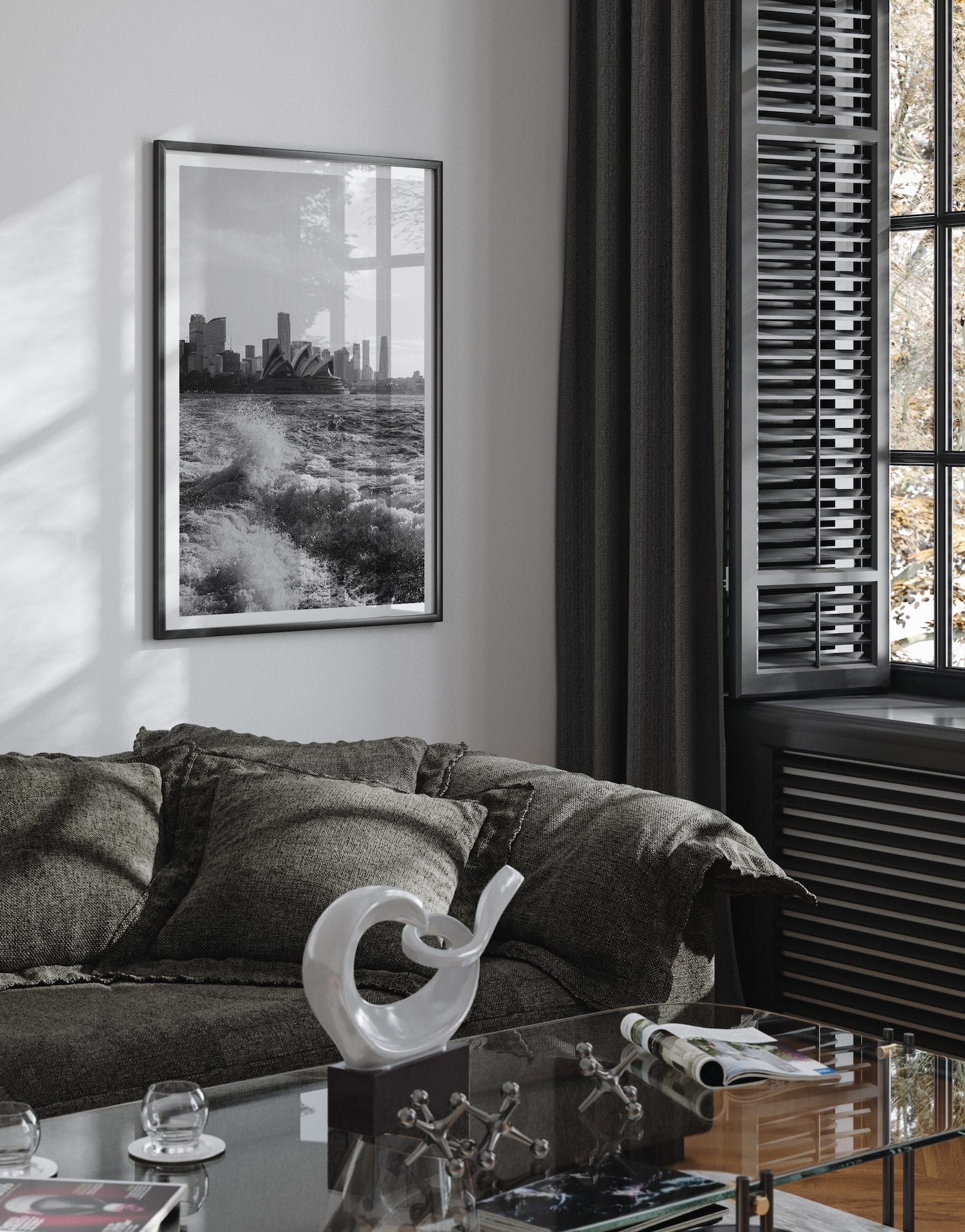 Sydney Opera House Wave Splash Black & White - Peter Yan Studio Framed Photo Print Wall Art