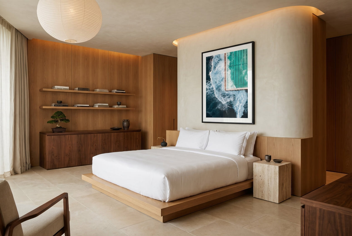 Bondi Icebergs Pool From Above framed print in a room — Peter Yan Studio